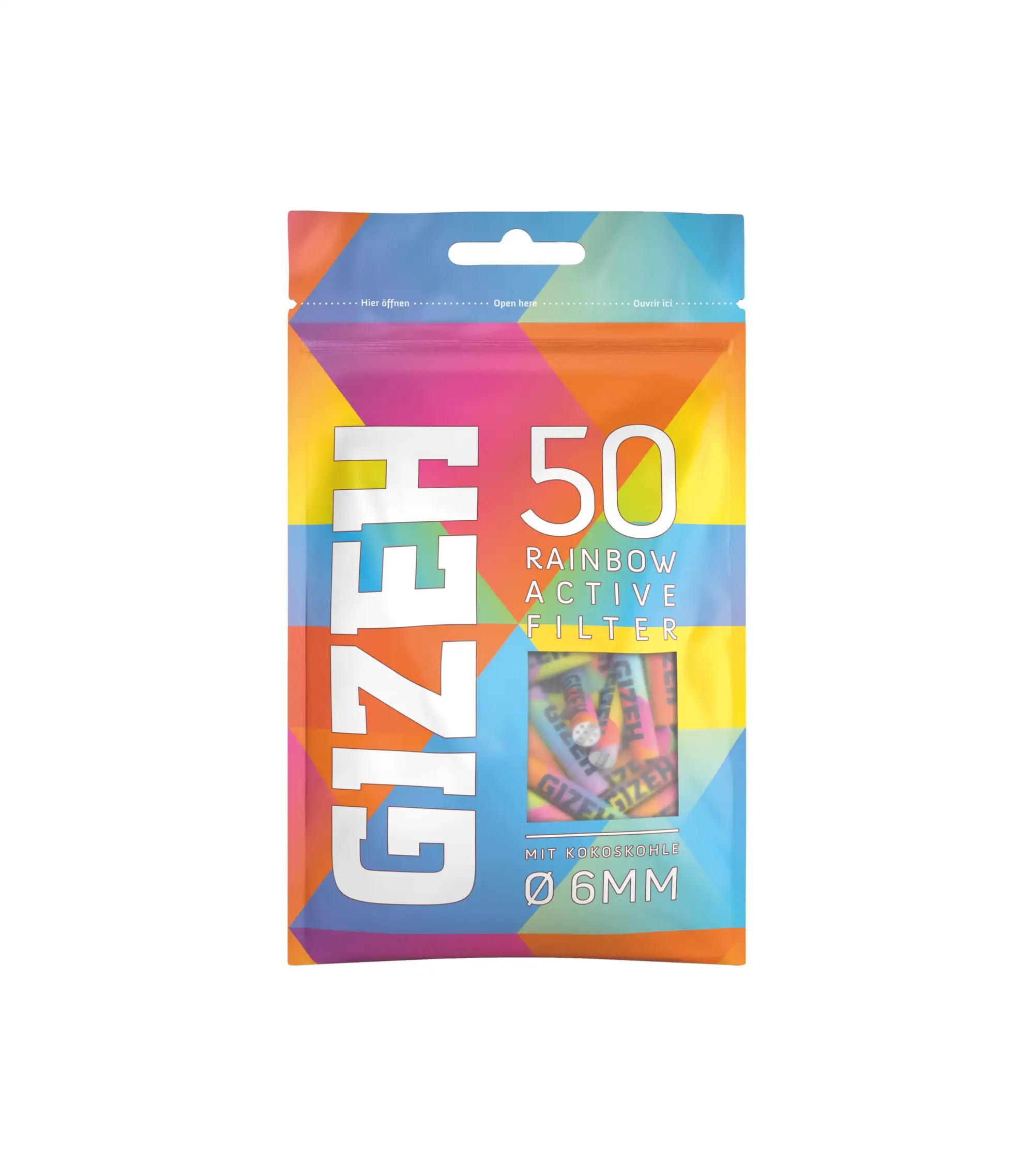 GIZEH Aktivkohlefilter ⌀ 6 mm Rainbow 50 Stück