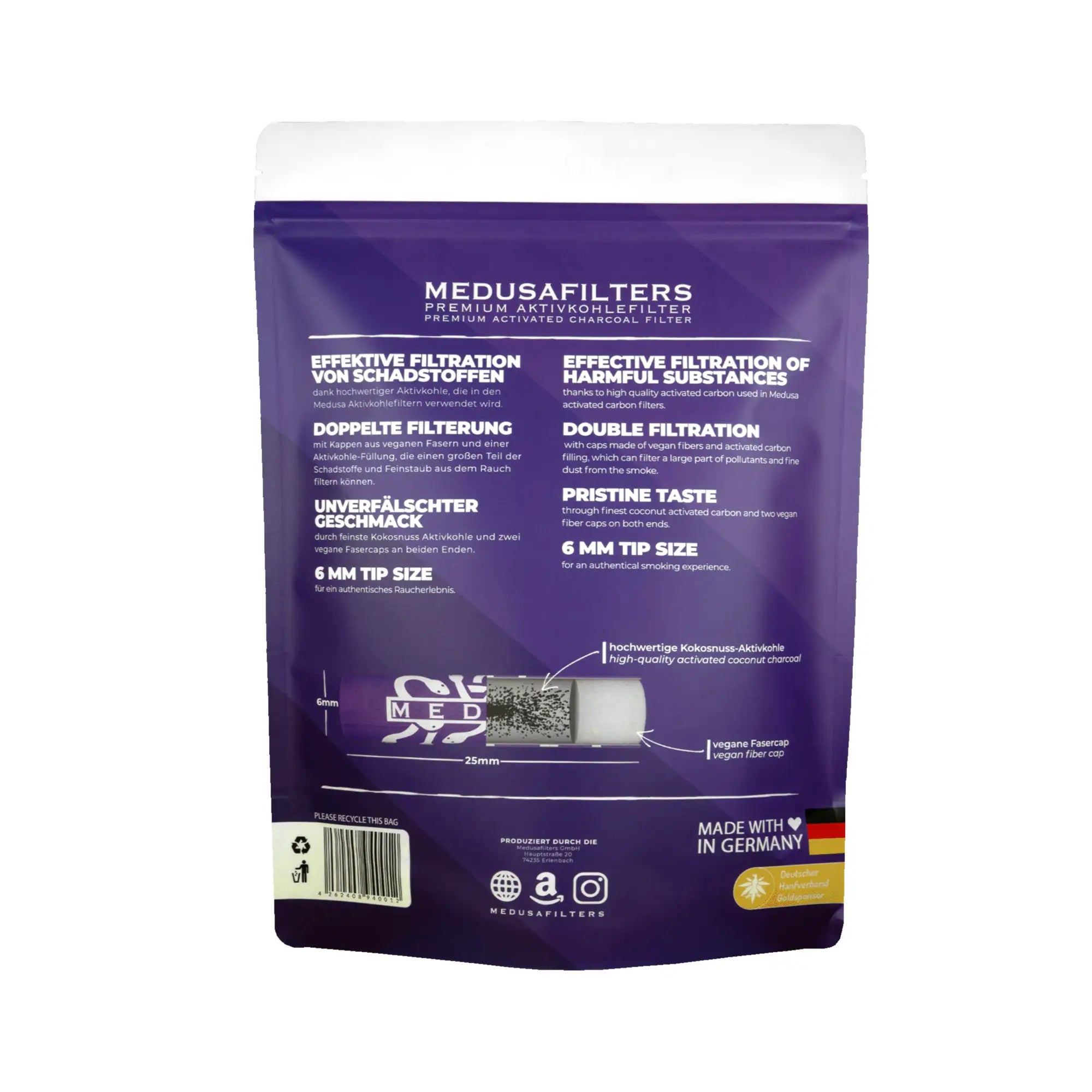 Medusafilters Aktivkohlefilter ø 6mm Violet Edition 1000 Stück