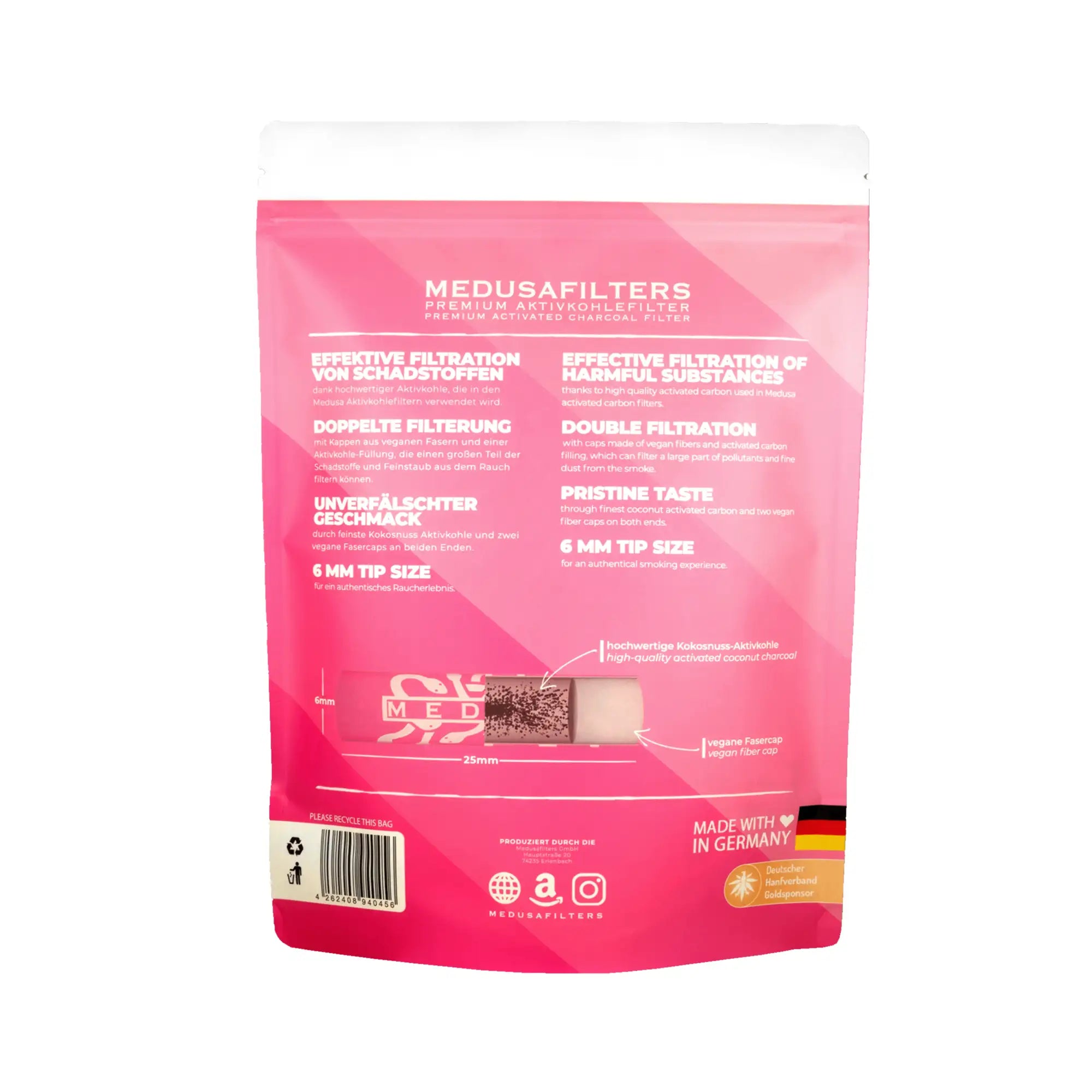 Medusafilters Aktivkohlefilter ø 6mm Rosé Edition 1000 Stück