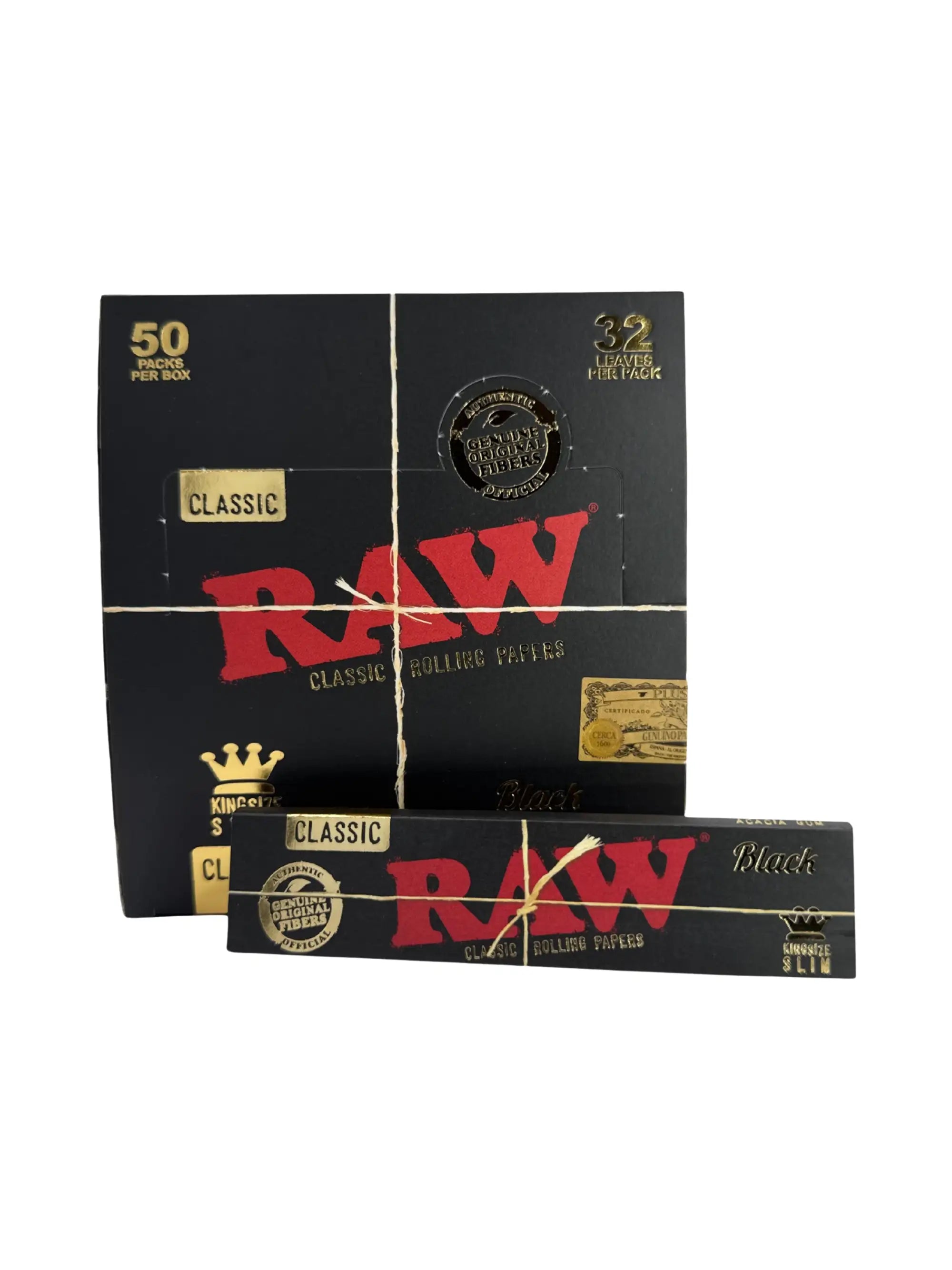 RAW Black Papers King Size Slim Box 50 Hefte á 32 Blatt
