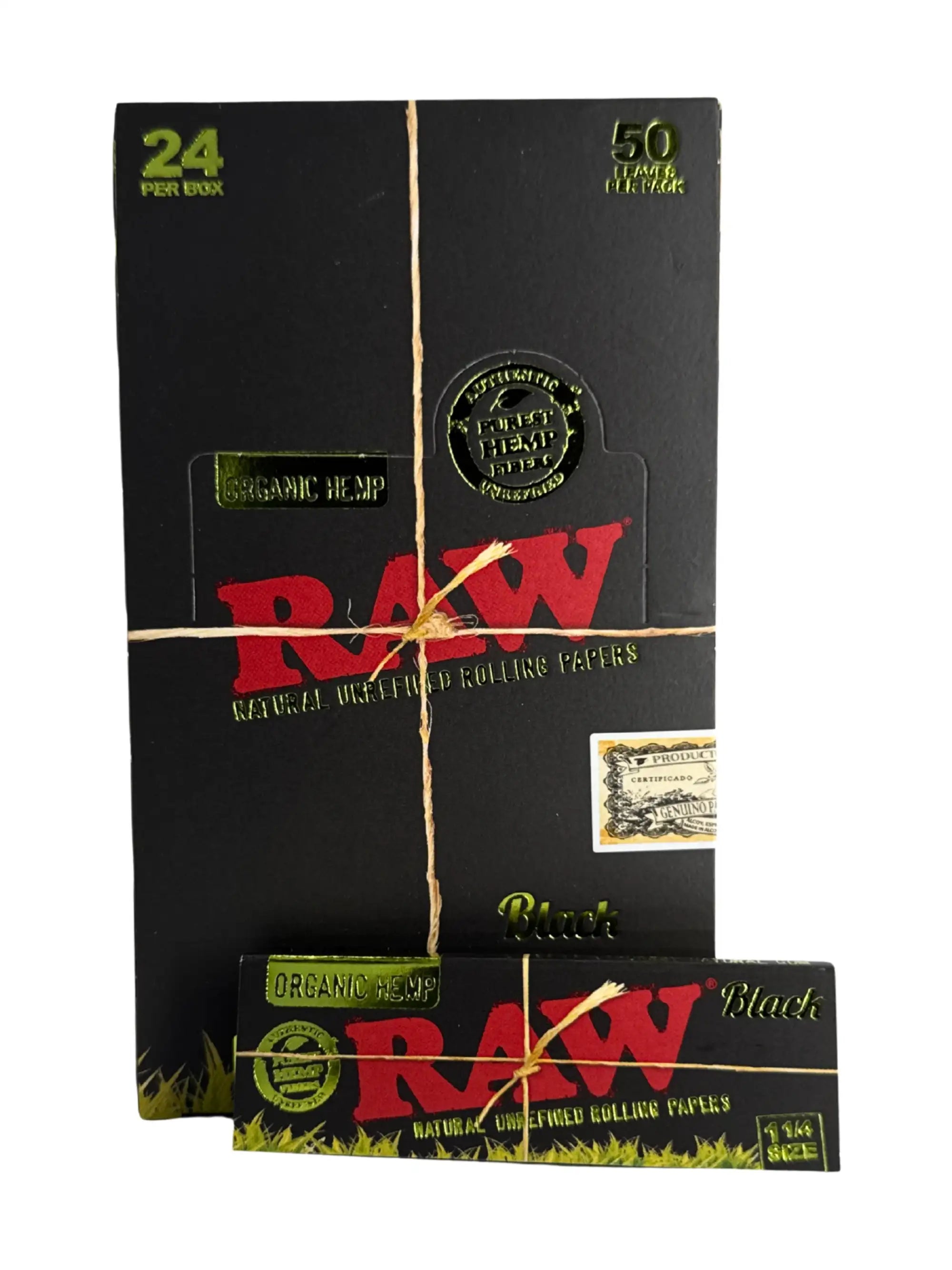 RAW Black Organic Hemp Papers 1 1/4 Size Box 24 Hefte à 50 Blatt