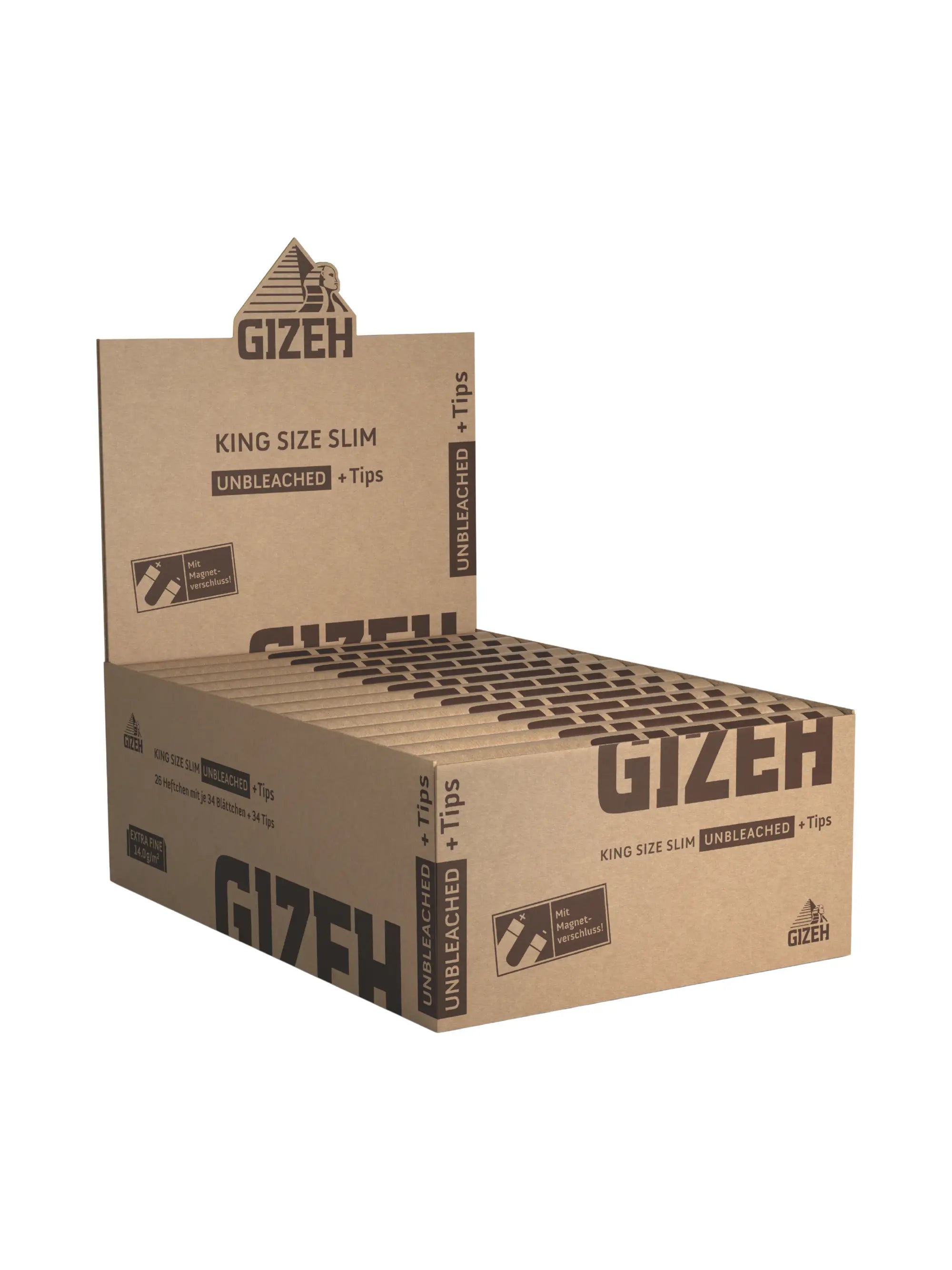 GIZEH Unbleached King Size Slim Papers 34 Blatt + 34 Tips