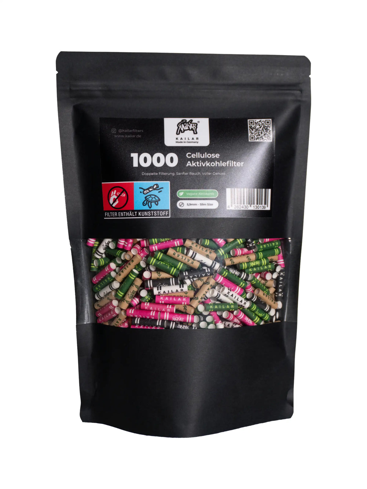 1000 Kailar Slim Aktivkohlefilter im bunten Mix aus Schwarz, Weß, Pink, Grün und Unbleached