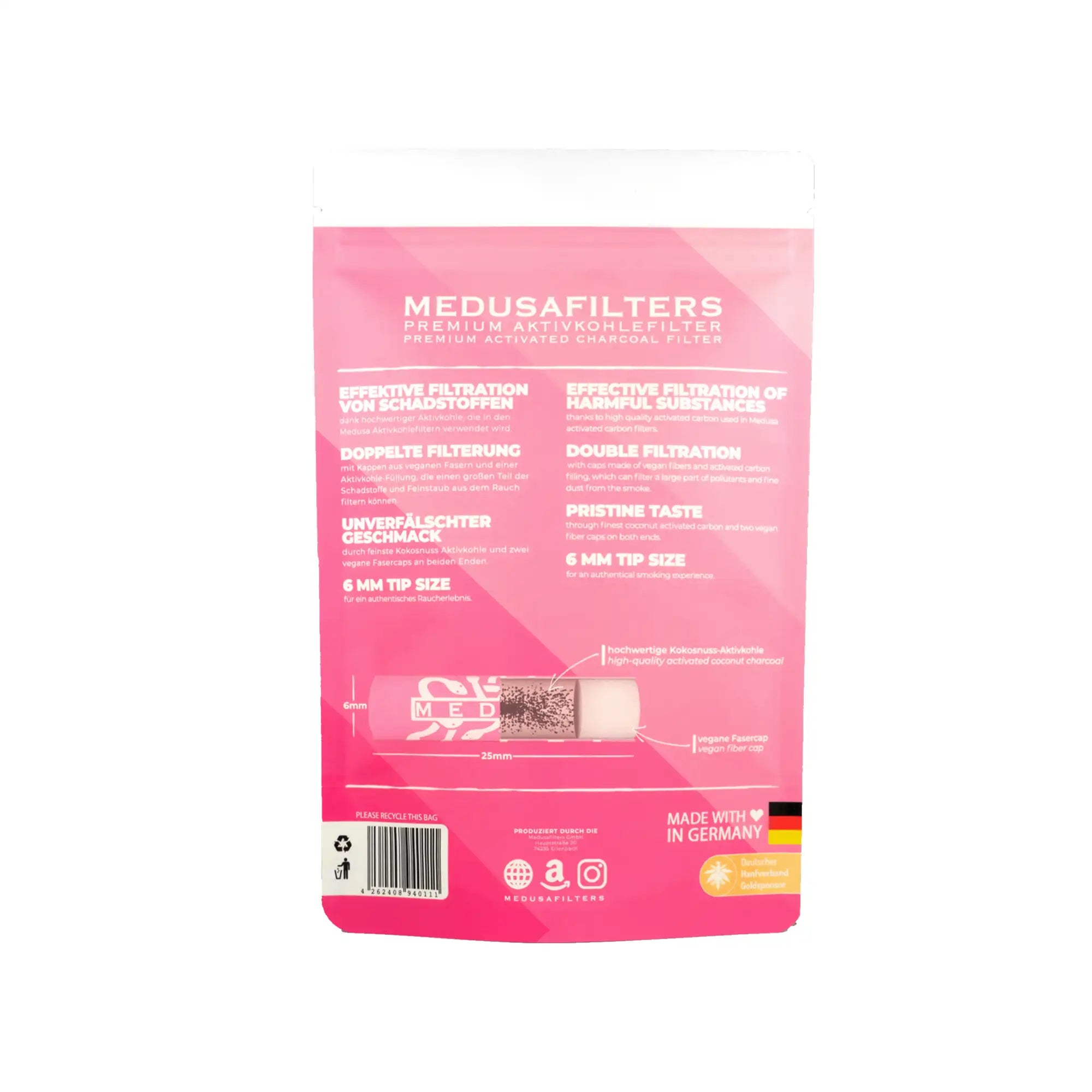 Medusafilters Aktivkohlefilter ø 6mm Rosé Edition 250 Stück