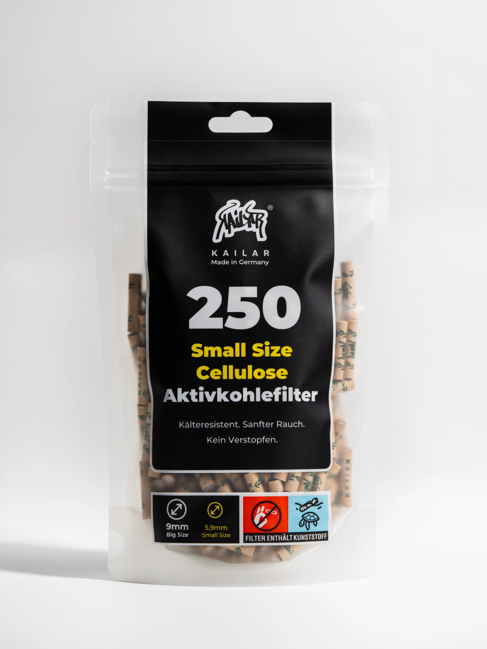 Kailar Cellulose Aktivkohlefilter Small Size Ø 5,9 mm Ungebleicht | 250 Stück