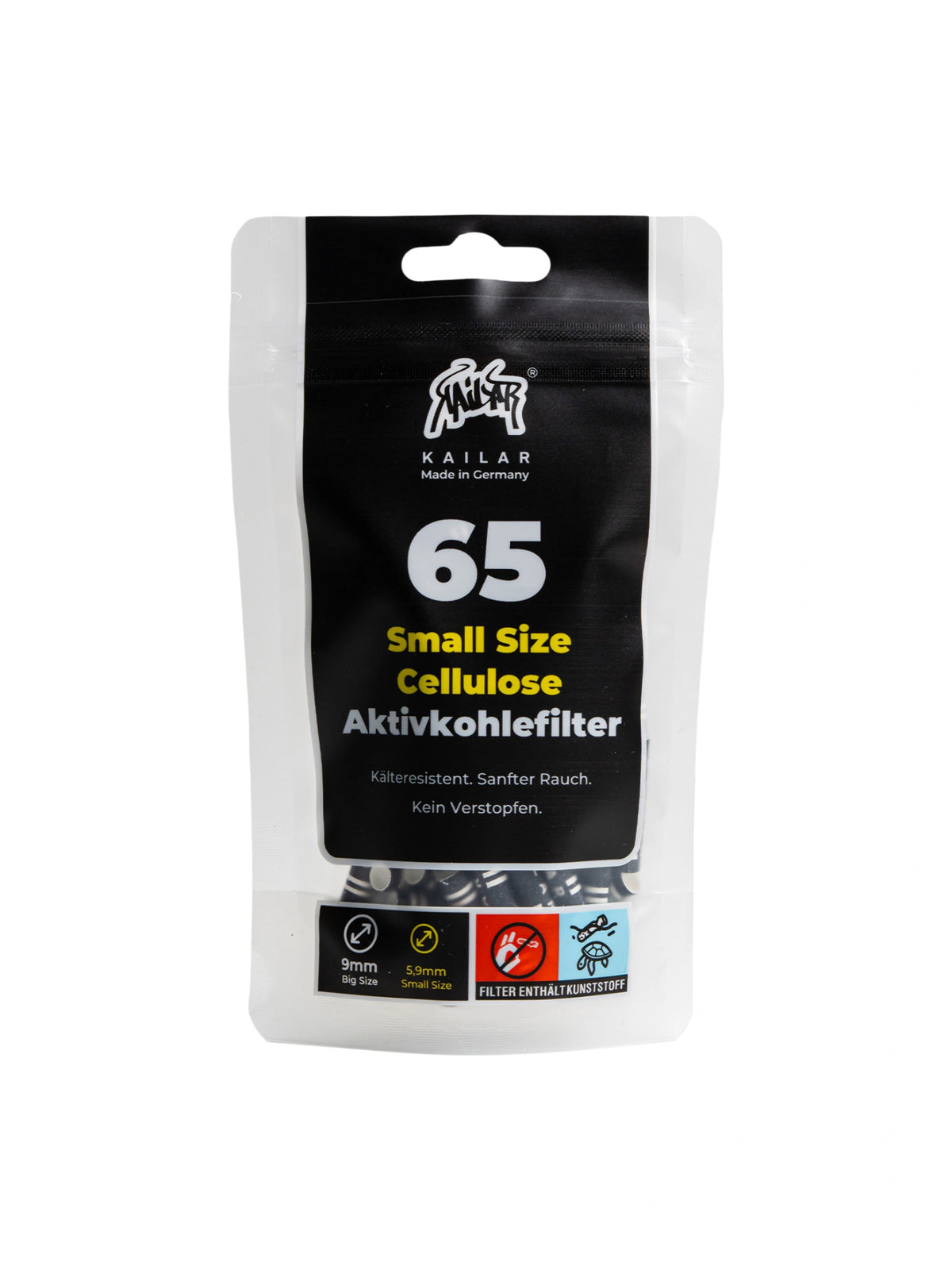 Kailar Cellulose Aktivkohlefilter Small Size Ø 5,9 mm Schwarz | 65 Stück