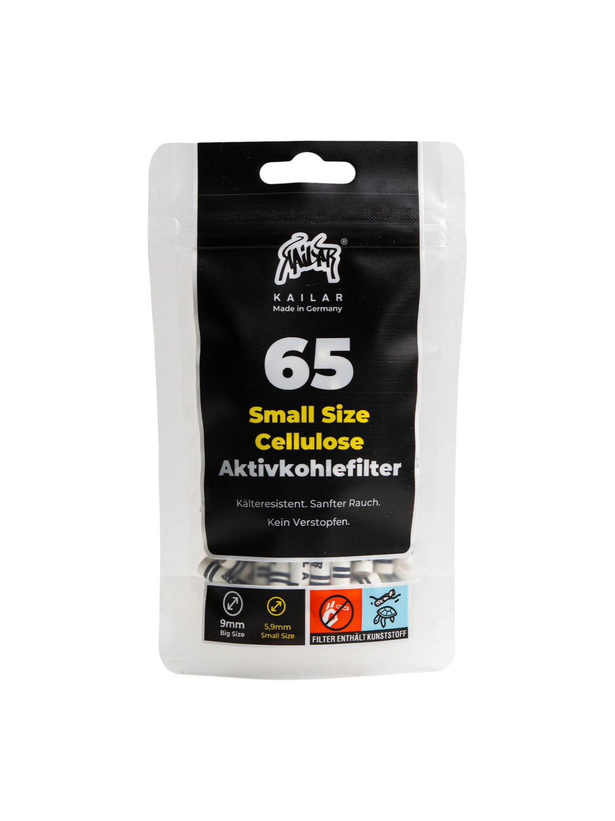 Kailar Cellulose Aktivkohlefilter Small Size Ø 5,9 mm Weiß | 65 Stück