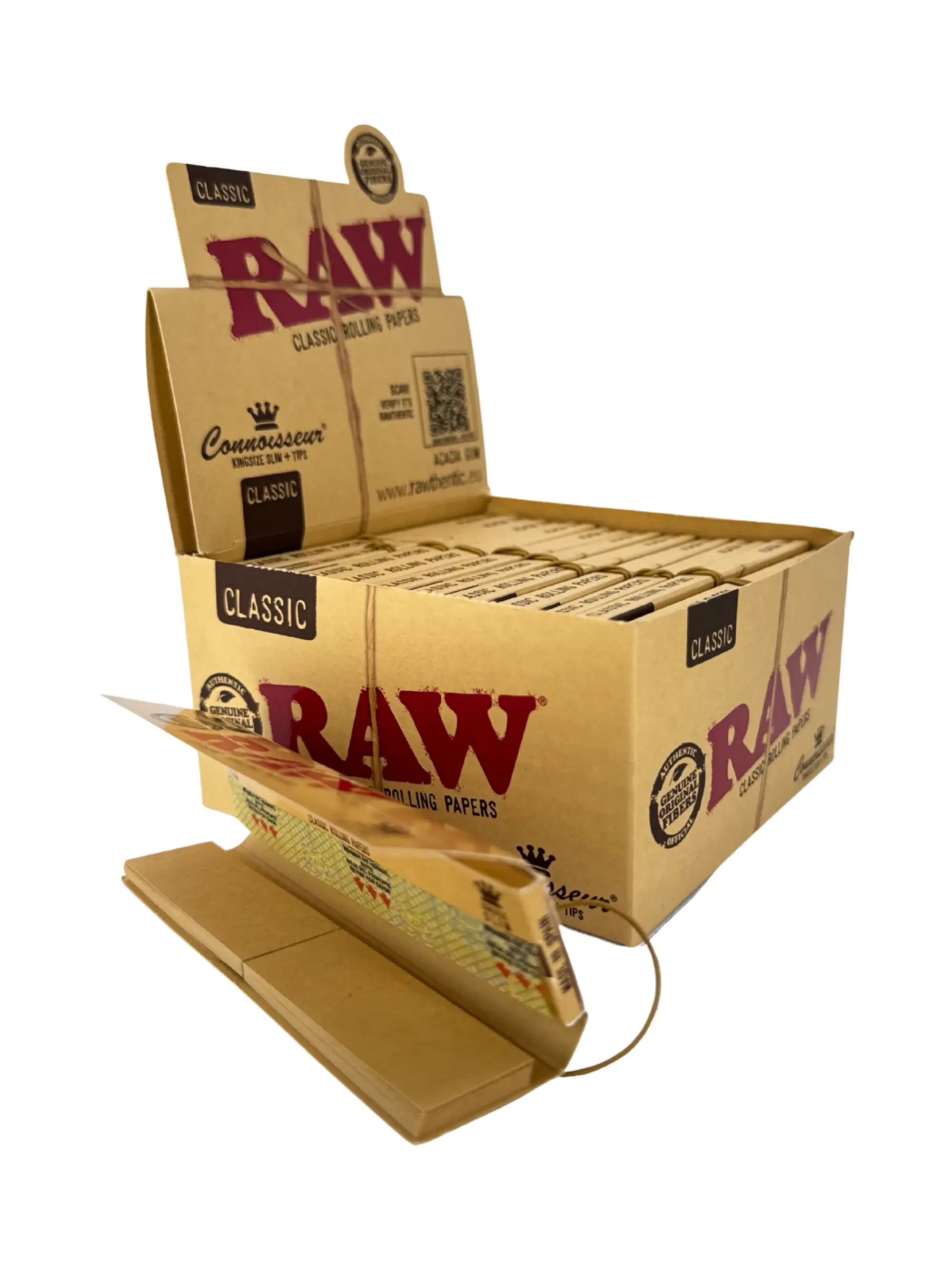 RAW Classic Connoisseur Papers King Size Slim Box 24 Hefte á 32 Blatt + Tips