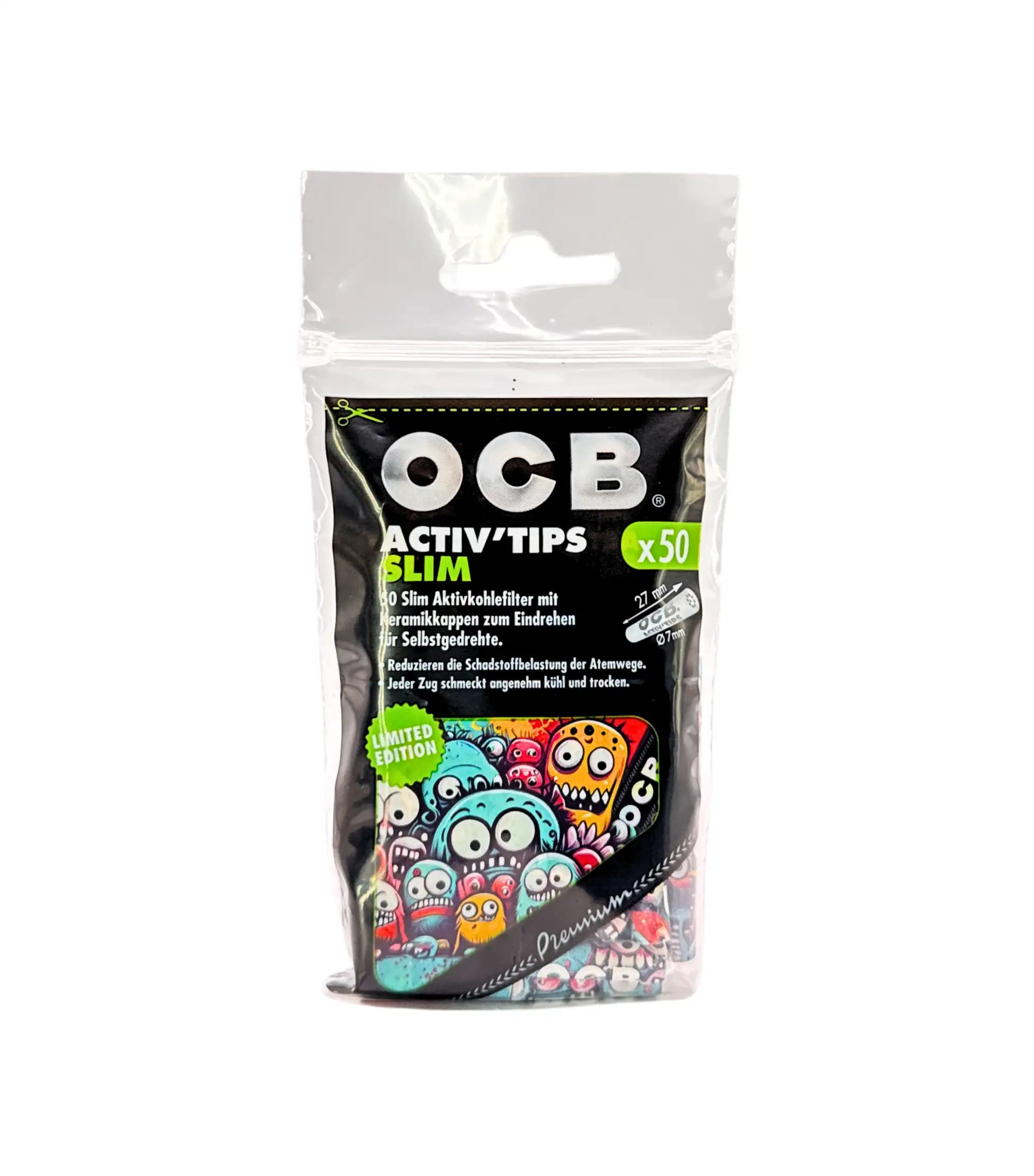 OCB Slim Aktivkohlefilter ø 7 mm Monster Edition 50 Stück