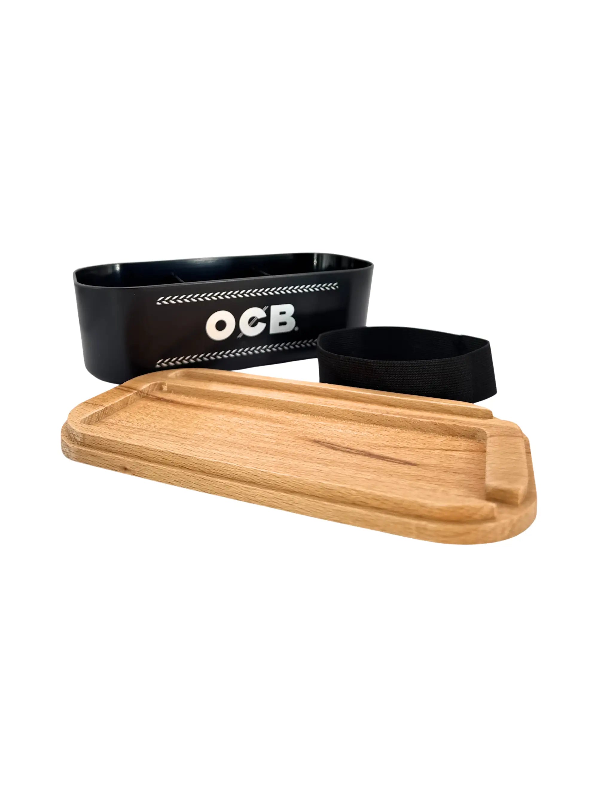 OCB Drehbox geöffnet – Rolling Tray mit Fächern für Papers, Filter und Grinder, hochwertiges Raucherzubehör von OCB
