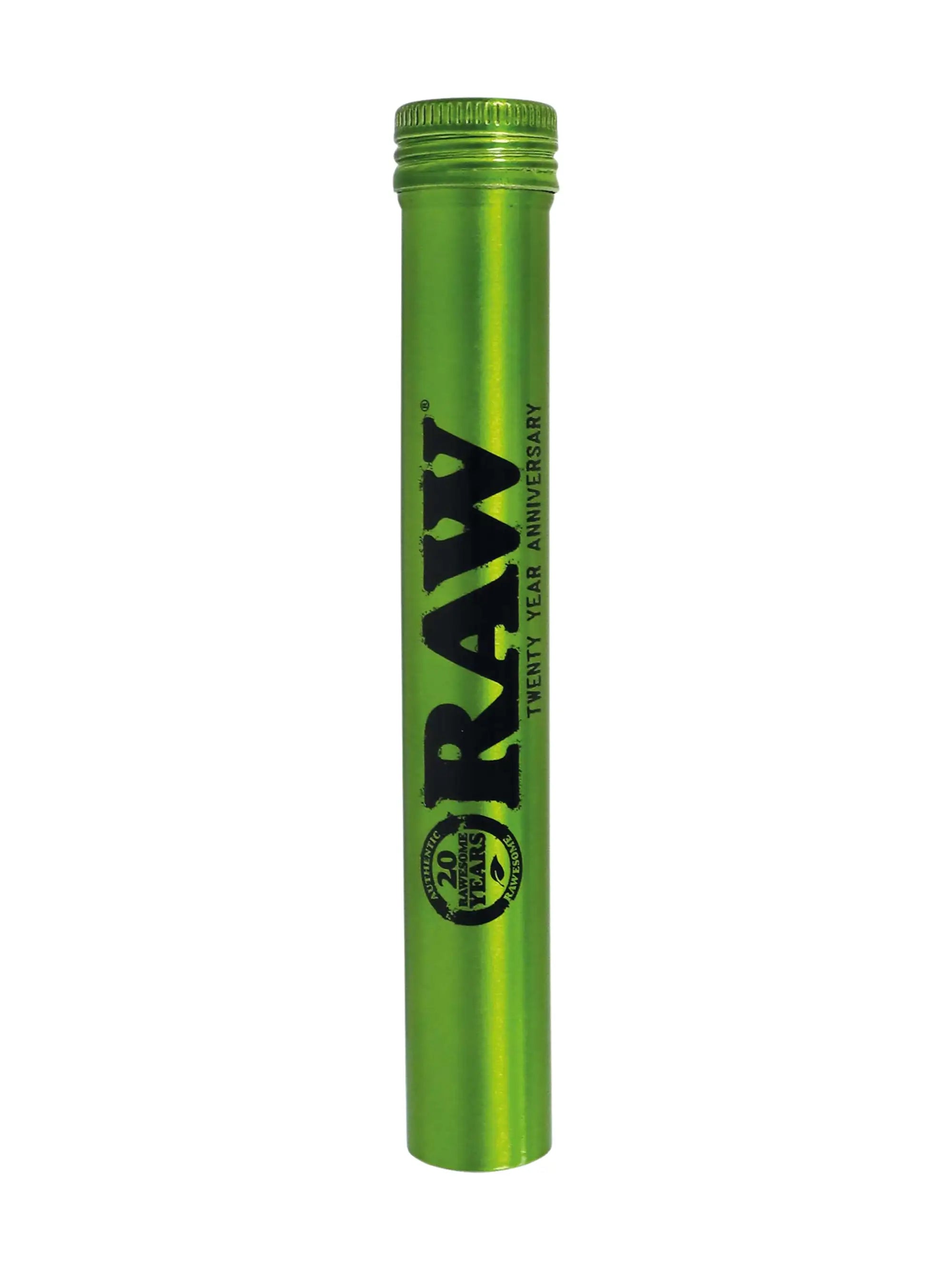 RAW Aluminum Tube 20th Anniversary Edition geschlossen – schützt Joints und Cones luftdicht vor Feuchtigkeit, Druck und Gerüchen