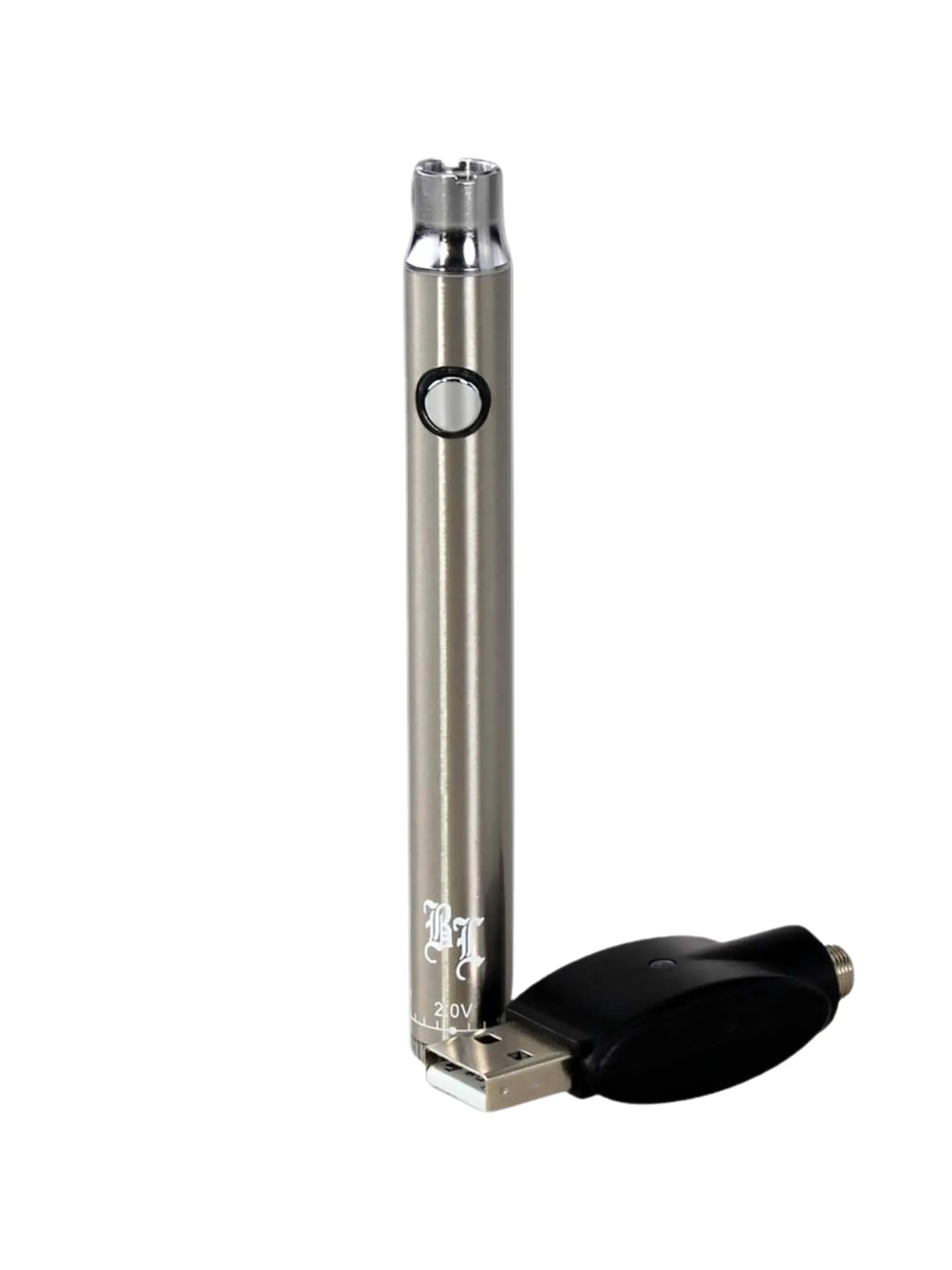 Detailaufnahme des Black Leaf Twist Akkuträgers mit Twist-System, USB-Ladeanschluss und robustem Metallgehäuse.