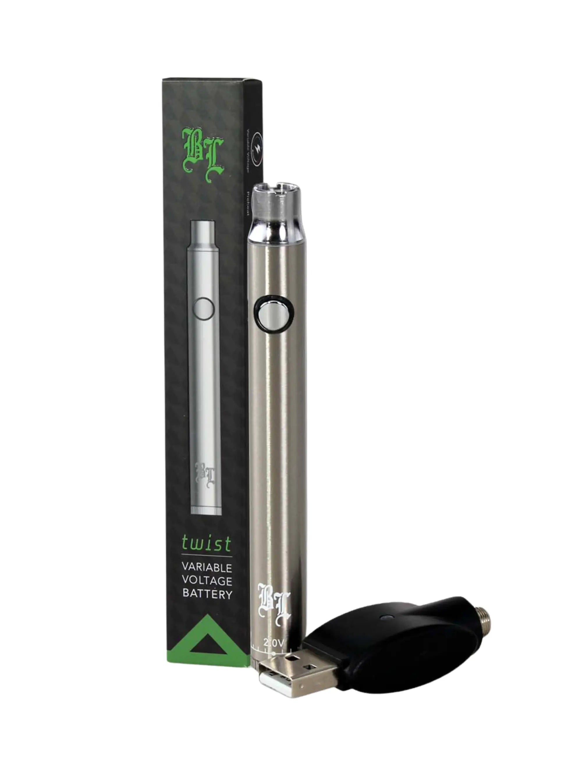Black Leaf Twist Akkuträger von Black Leaf in Silber, kompakt und kompatibel mit 510er-Cartridges, mit einstellbaren Voltstufen.