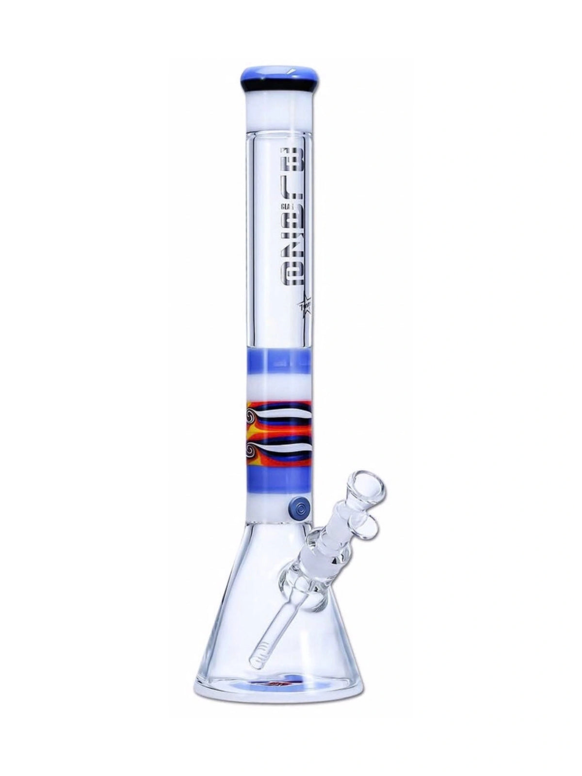 BLAZE Glasbong mit mehrfarbigem Wirbelmuster und Schlitzdiffusor-Chillum