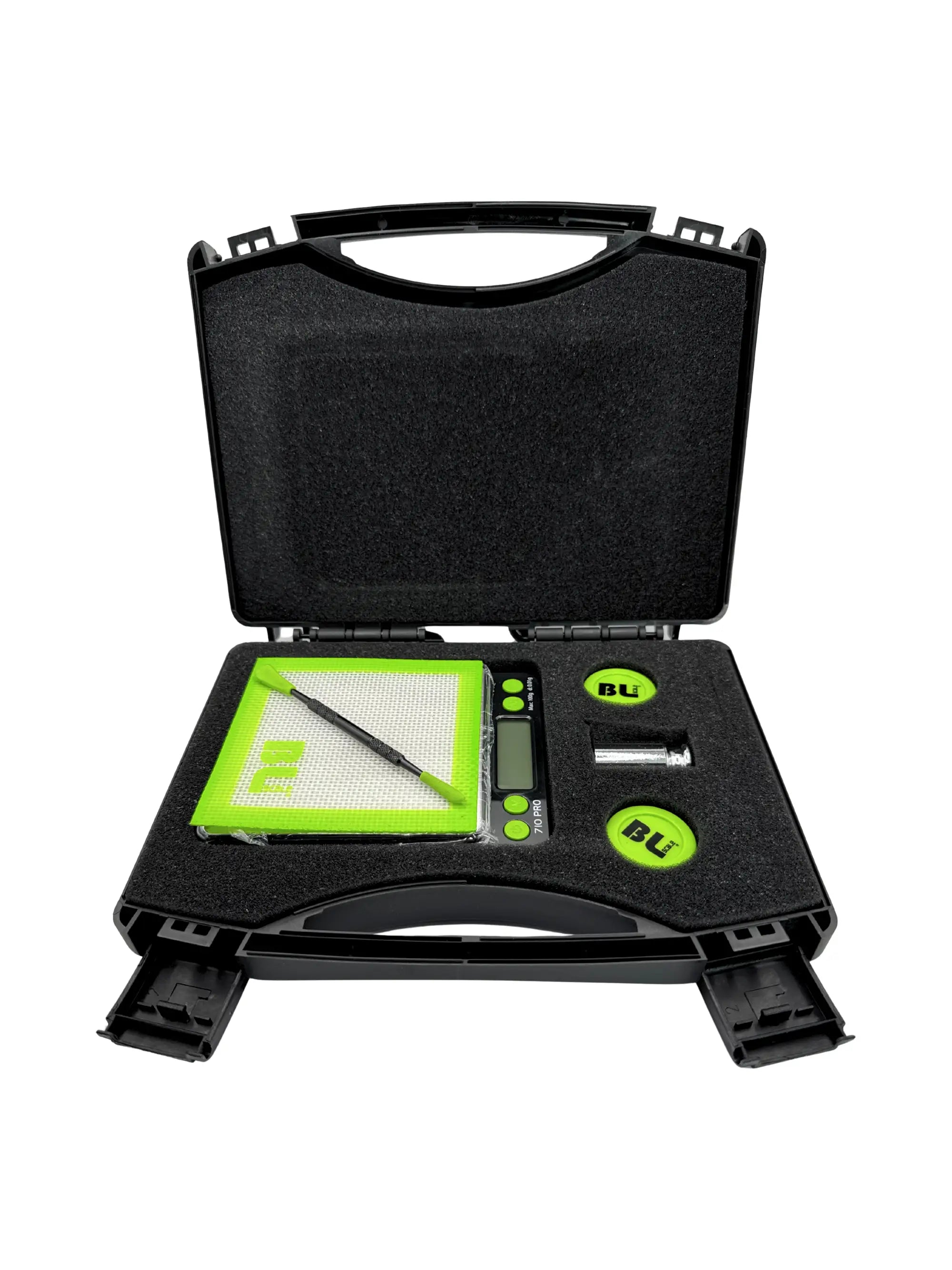 BLscale Pro Wiege-Kit mit Präzisionswaage, Antihaftmatte, Silikondosen, Dabber, Metalltablett und Transportkoffer – für exaktes Wiegen von Extrakten.
