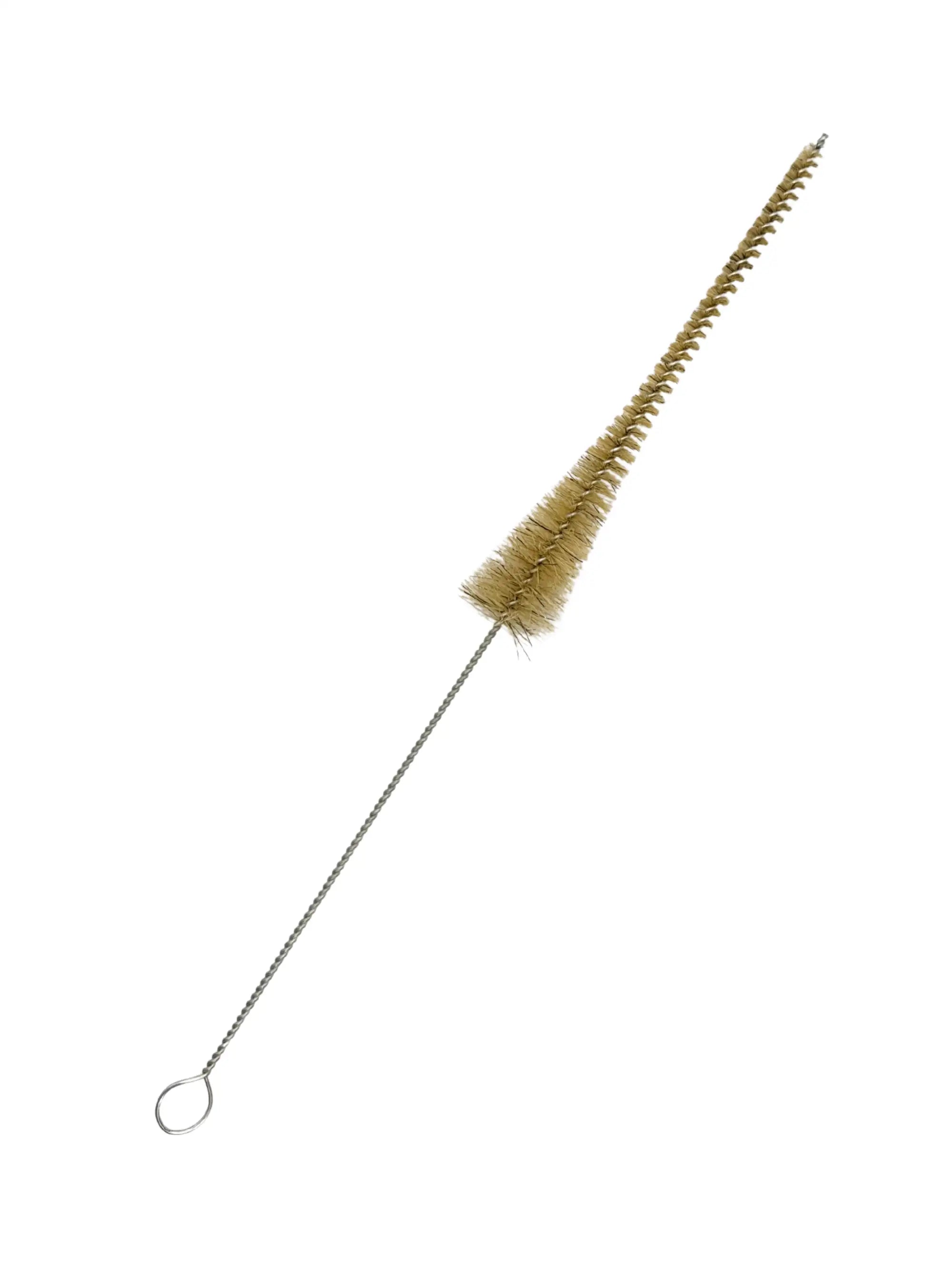 Chillumbürste mit konischem Bürstenkopf aus Naturhaar und rostfreiem Metallgriff – ideal zur Reinigung von Chillums, Tauchrohren & Glasröhren.