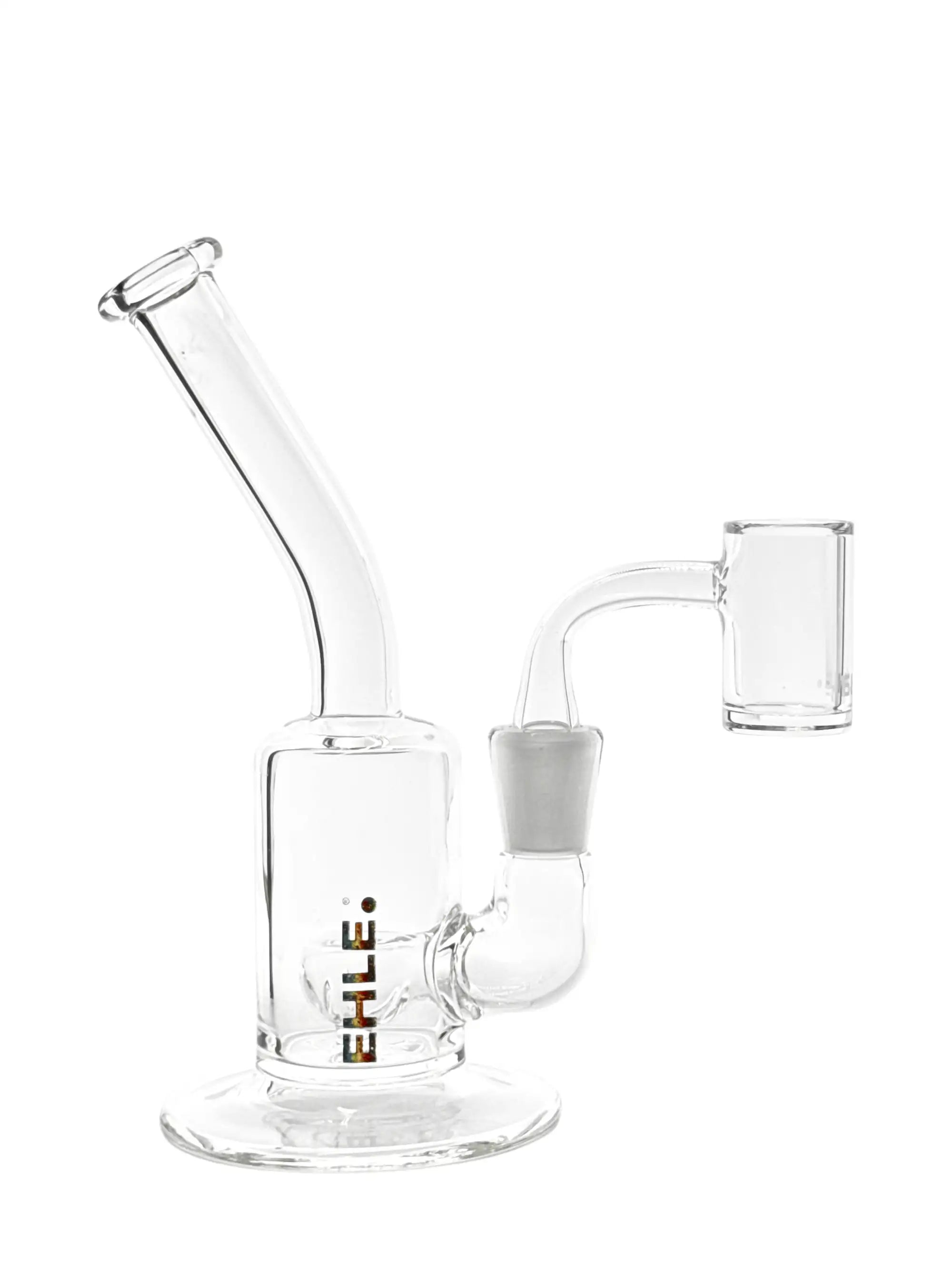 EHLE. Bubbler #1 mit Quartz-Banger, NS 14,5 Schliff, 17 cm Höhe, 40 mm Rohrdurchmesser, fest montierter Diffusor, Psy-Logo, ideal für Extrakte.