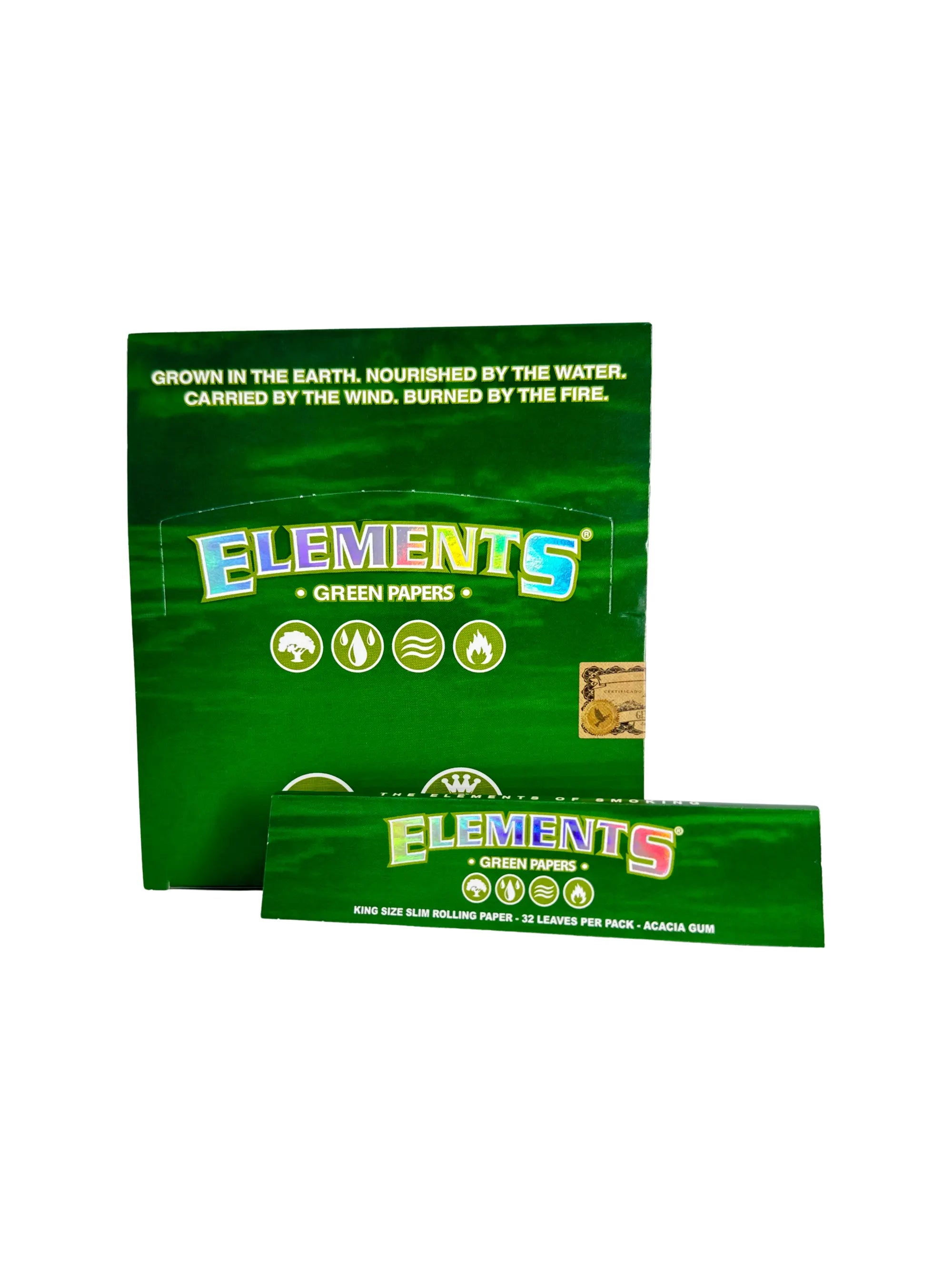 Elements King Size Slim Green Papers Display mit mehreren Heftchen, praktische 32 Blatt pro Packung, Slim-Format für sauberes Abbrennen