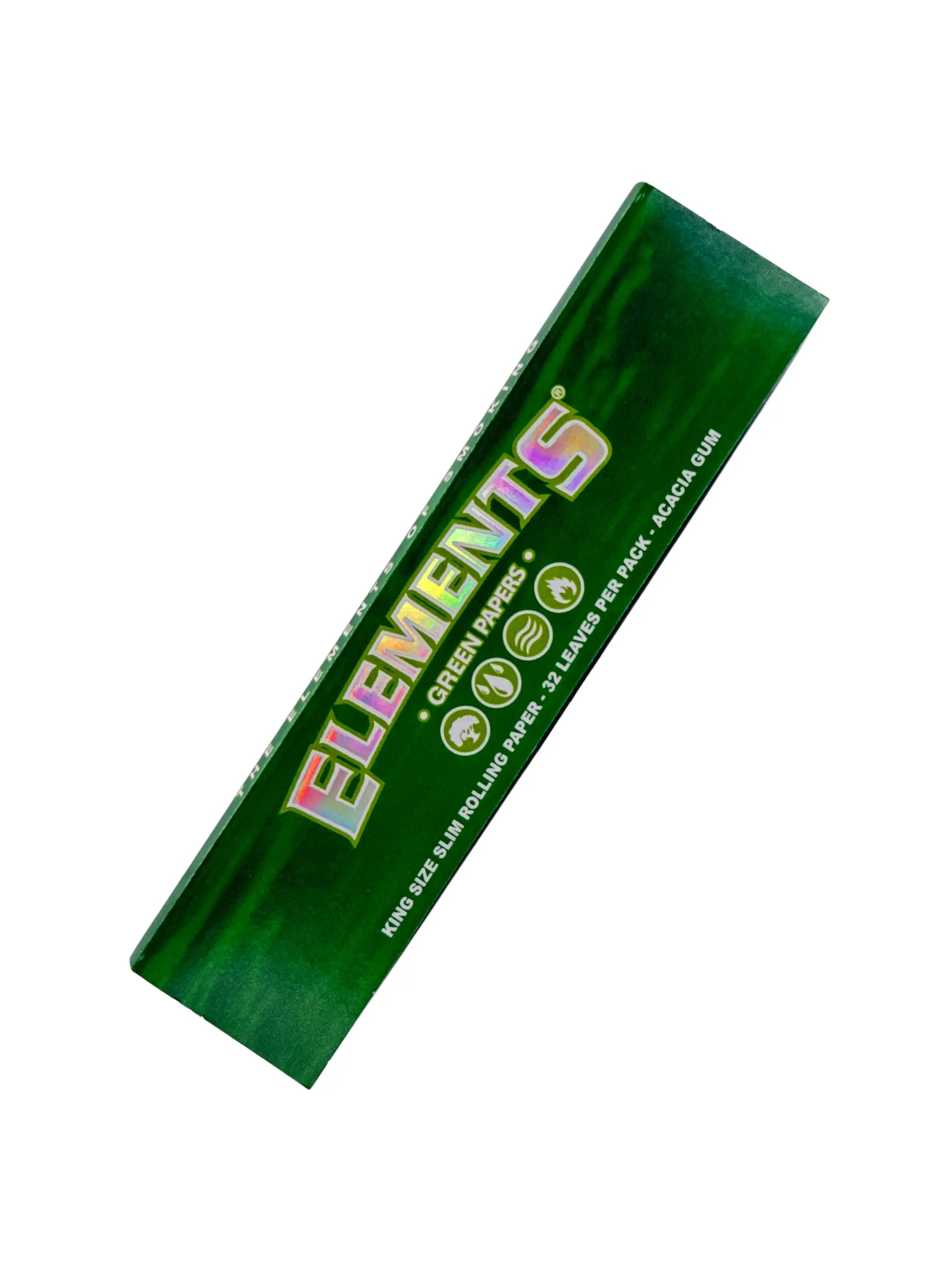 Elements King Size Slim Green Papers Einzelpackung mit 32 dünnen, gleichmäßig abbrennenden Blättchen im King Size Slim Format