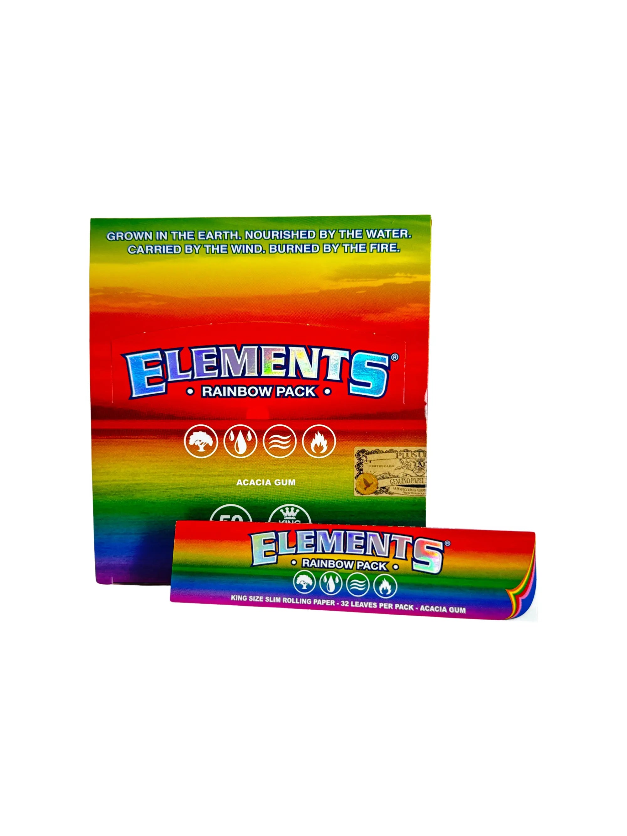 Elements Rainbow King Size Slim Papers Display mit mehreren Heftchen, Slim-Format für sauberes Abbrennen und farbenfrohes Design