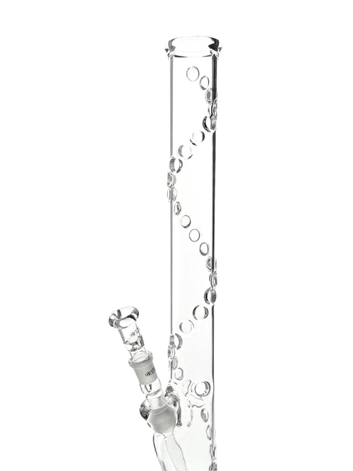Detailaufnahme des Snake-Designs der G-SPOT Bong mit spiralförmigen Glaspunkten am Bonghals.