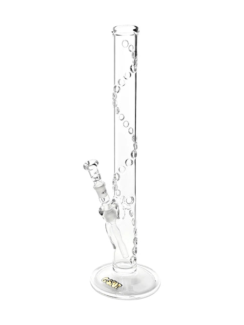 "G-SPOT Bong Snake aus 5 mm Borosilikatglas mit Panzerschliff NS 18.8, Diffusor-Kupplung und Kickloch, Höhe 500 mm, Rohrdurchmesser 50 mm, spiralförmige Glaspunkte.