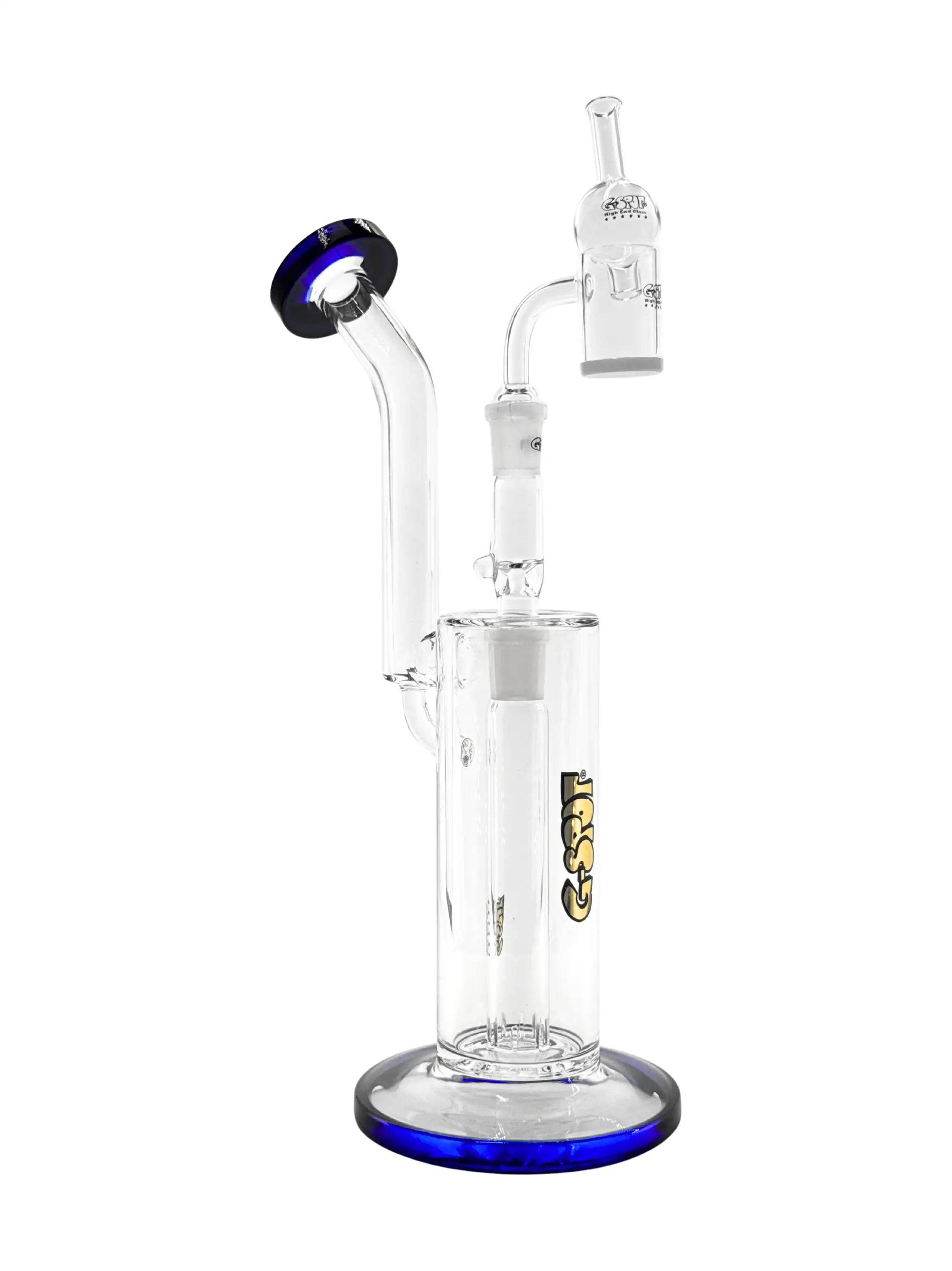 G-SPOT® Dabbing Rig mit Quartz-Banger und Carb Cap, 5 mm Borosilikatglas, NS14.5 Schliff, Aktivkohlefach für weichen Zug, 290 mm Höhe.