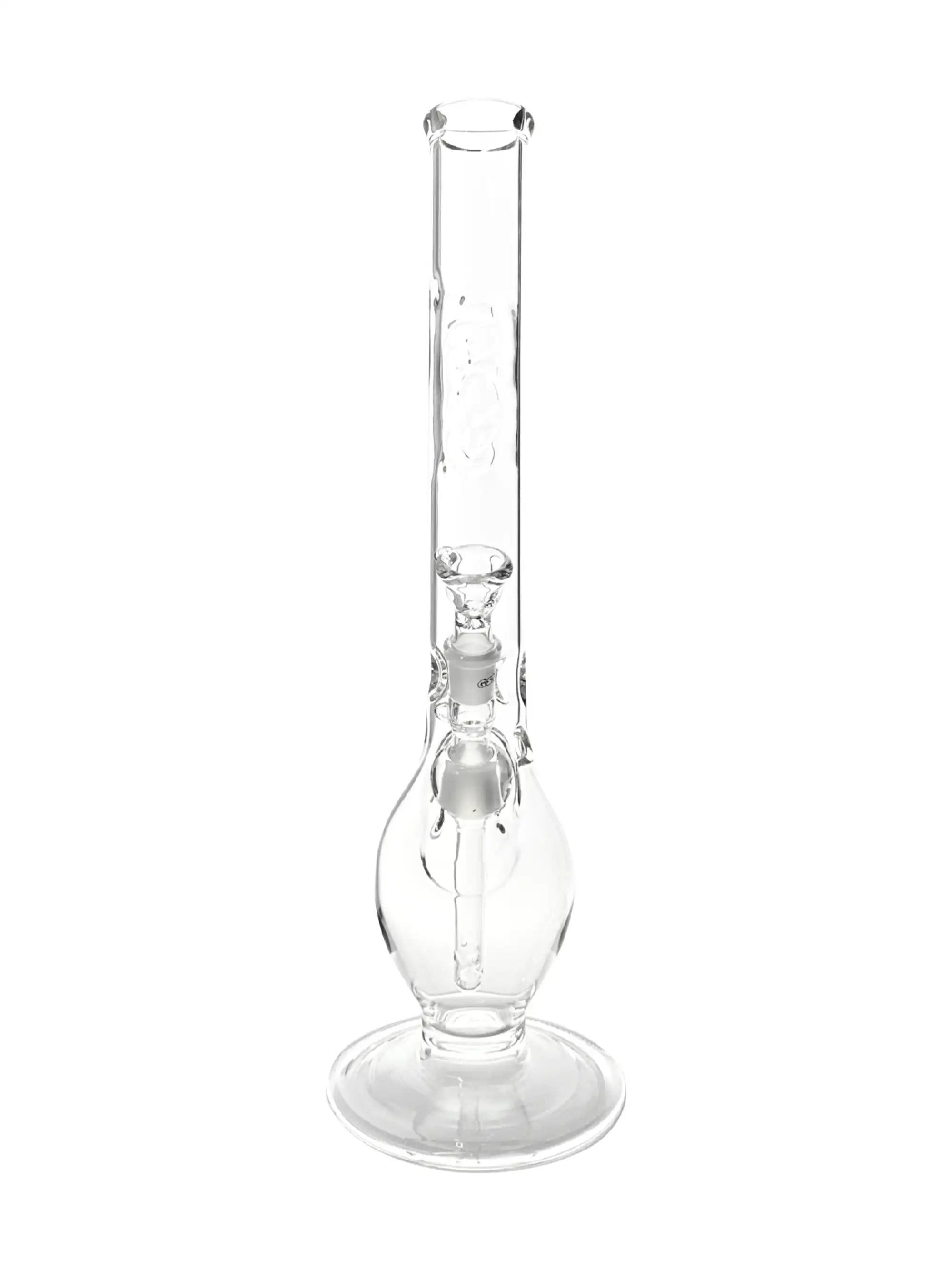 Herausgewölbtes Flame Polished G-SPOT® Logo am Hals der Eibong mit Diffusor und Kickloch für gleichmäßigen Zug.