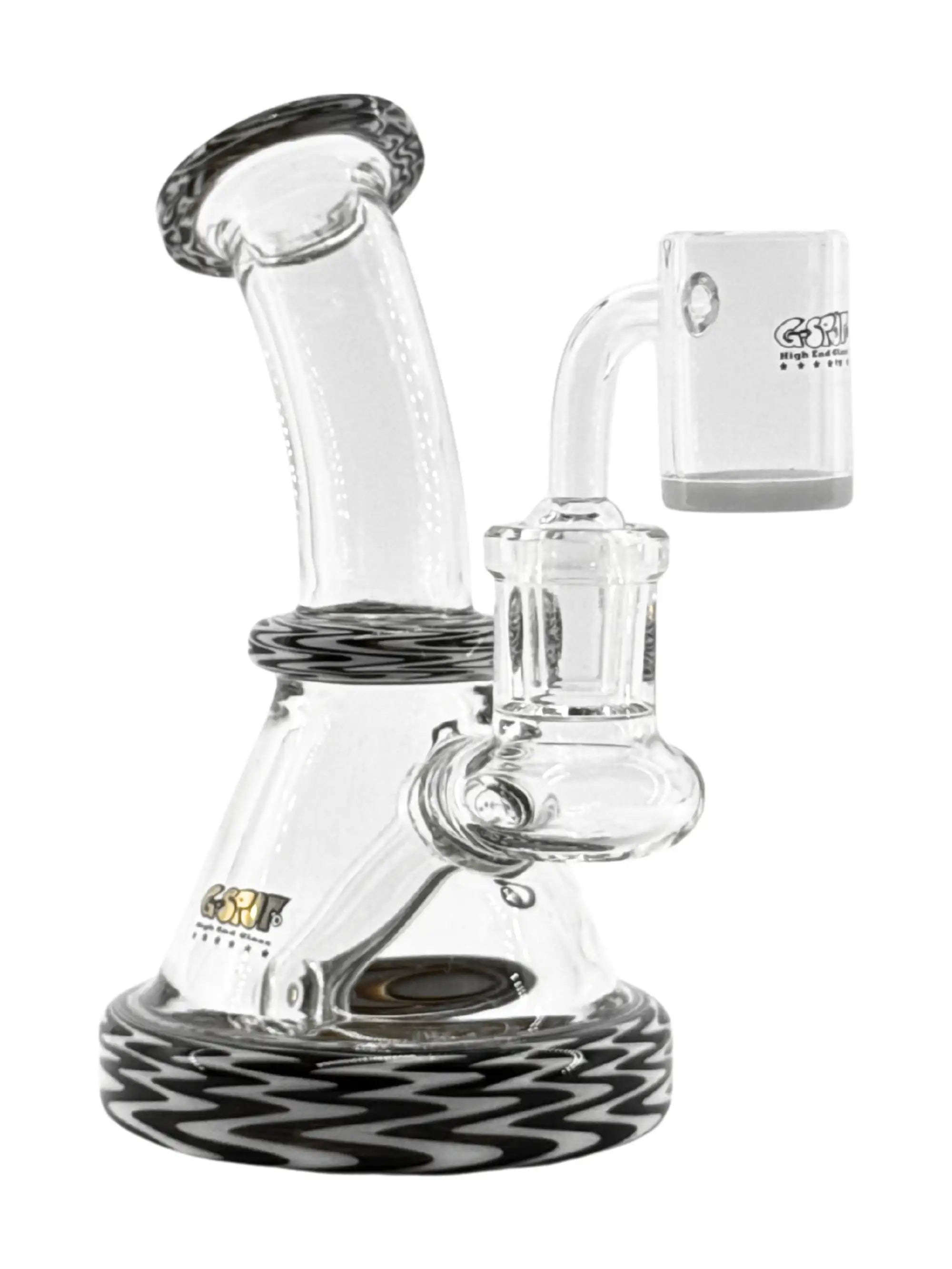 Johnny Dabb Mini Dabbing Rig von G-SPOT®, 160 mm Höhe, Base Ø 85 mm, Rohr Ø 26 mm, NS14.5 female, Borosilikatglas 3.3, inklusive Quartzbanger und Carp Cap.