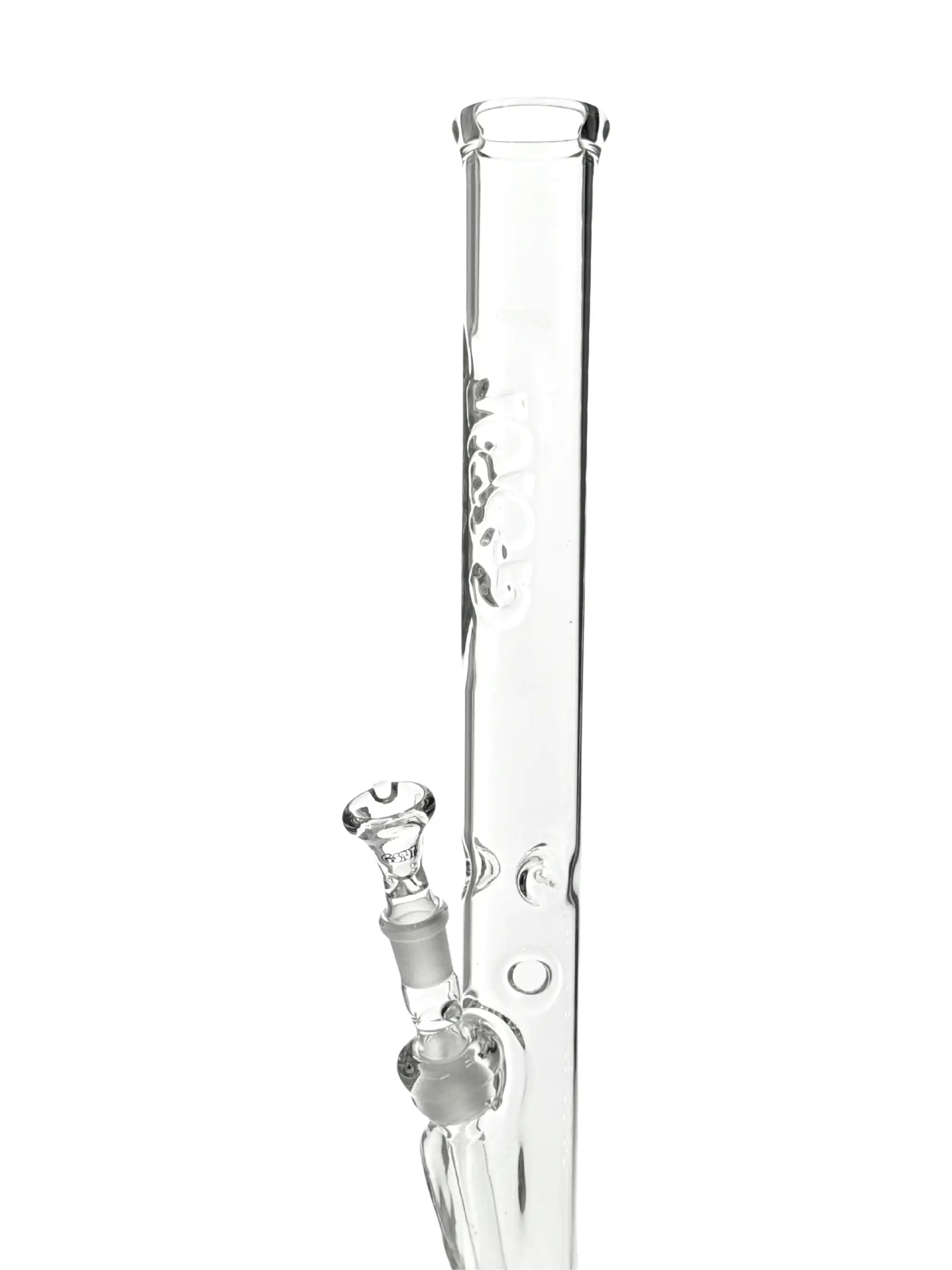 Detailansicht der Flame Polished G-SPOT Zylinderbong mit Eiskerben im 50 mm Rohr für angenehm kühle Züge.