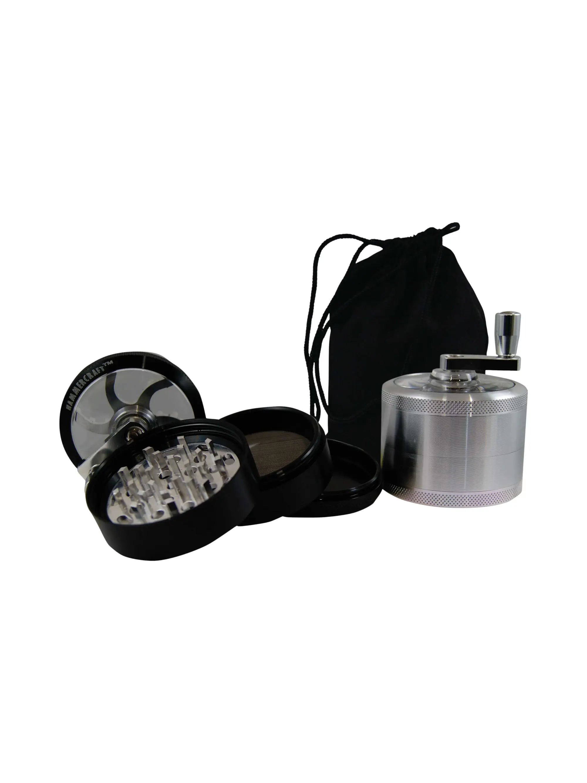 Hammercraft Grinder schwarz und silber 4-teilig mit Magnetverschluss und diamantförmigen Zähnen