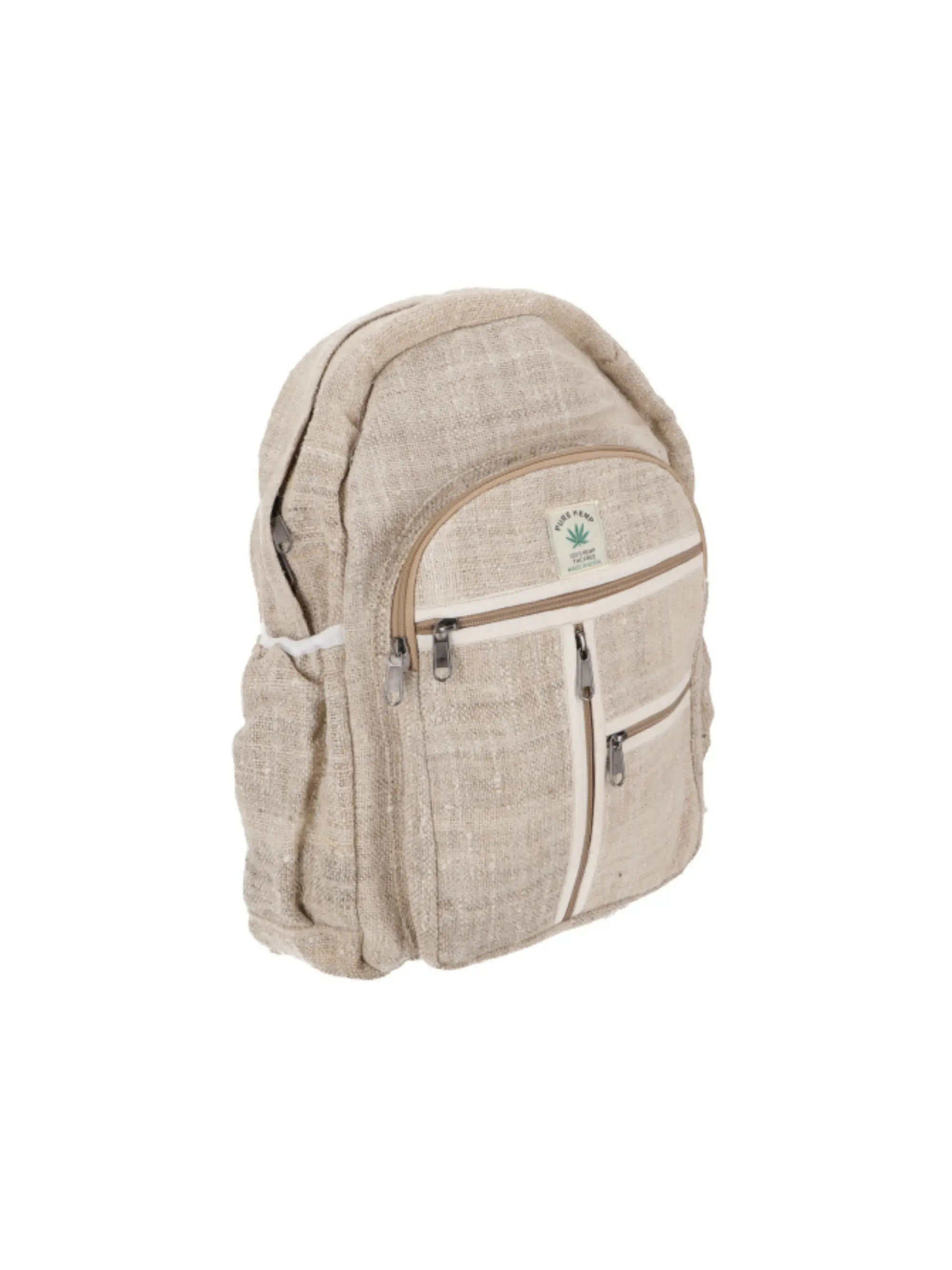 Hanf Rucksack Creme-Weiß aus Hanf-Baumwoll-Mix, handgefertigt in Nepal mit viel Stauraum und mehreren Fächern