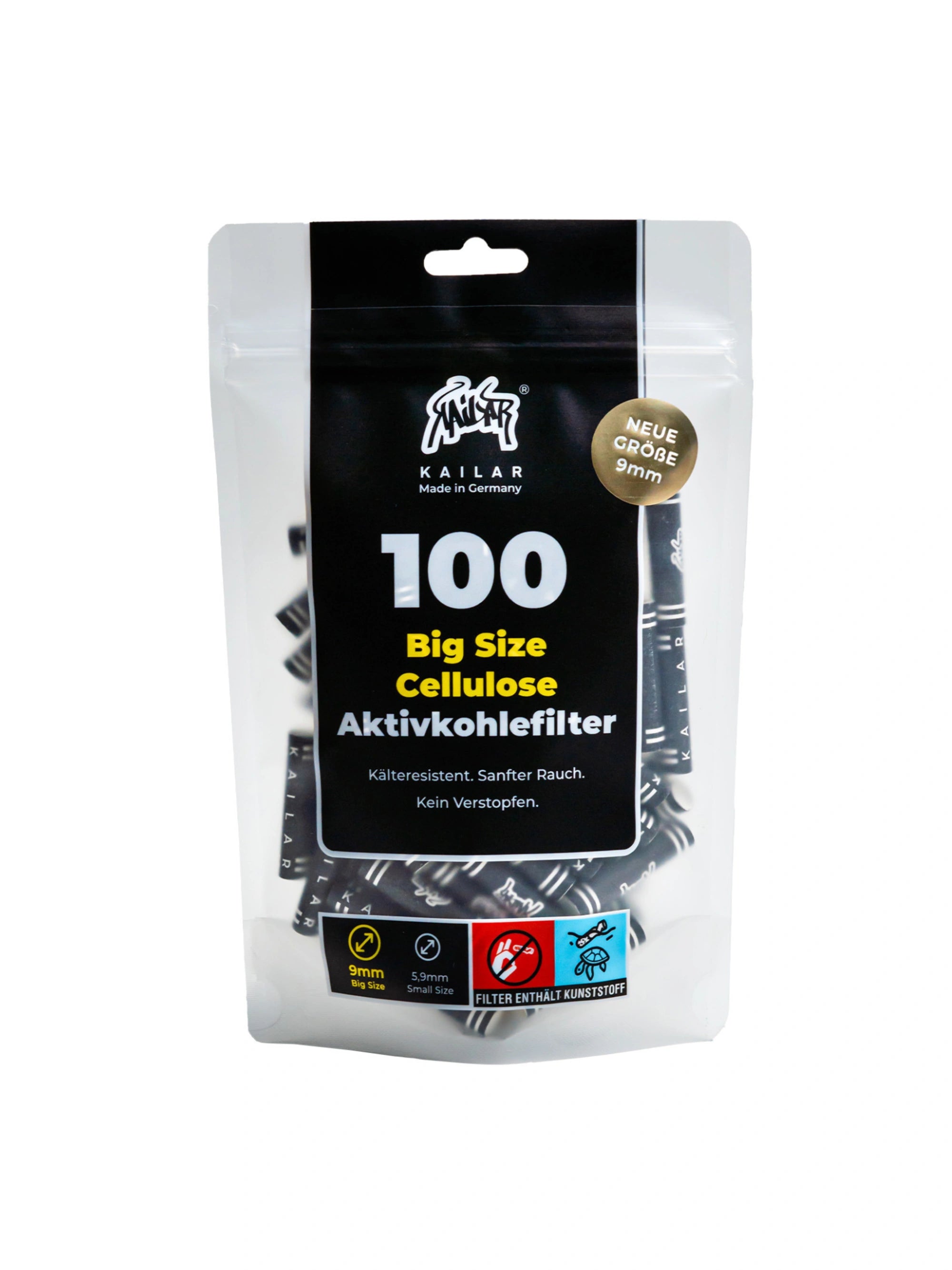 Kailar Cellulose Aktivkohlefilter BIG SIZE 9 mm 100 Stück