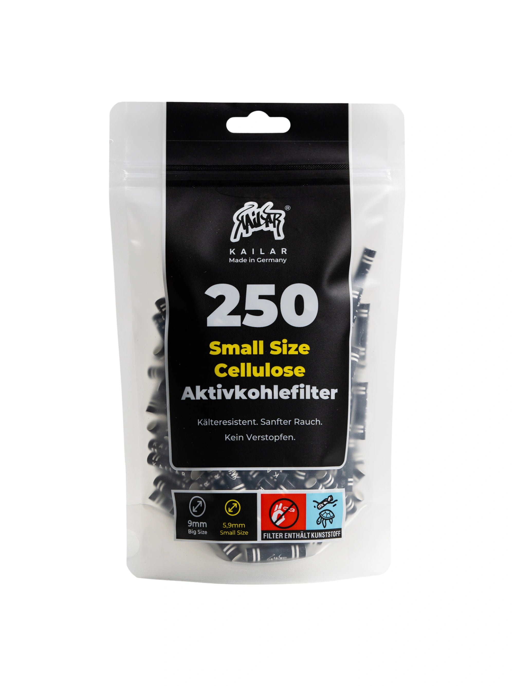 Kailar Cellulose Aktivkohlefilter Small Size 5,9 mm in Schwarz 250 Stück