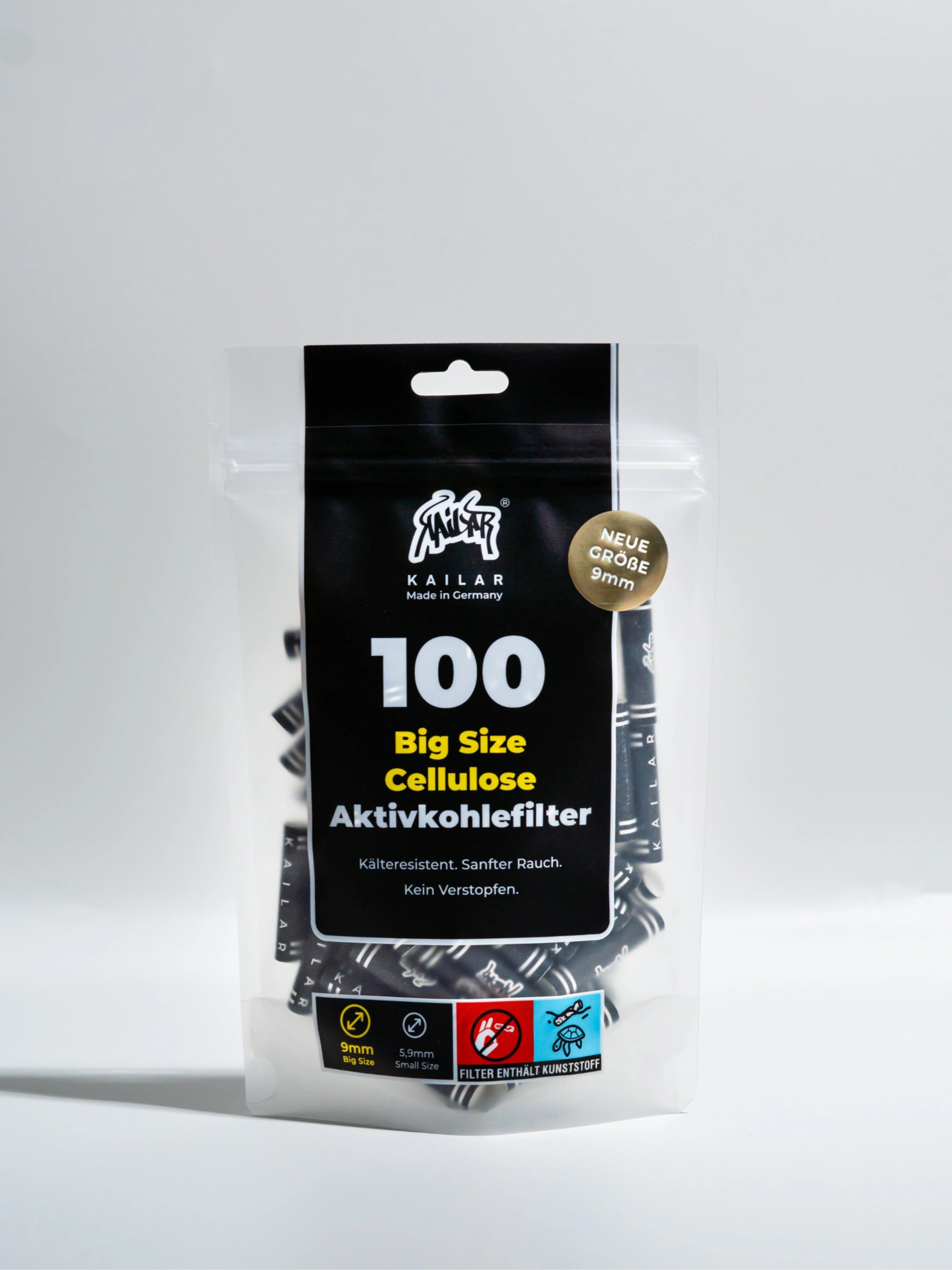 Kailar BIG SIZE Aktivkohlefilter mit Cellulose Caps mit 9 mm