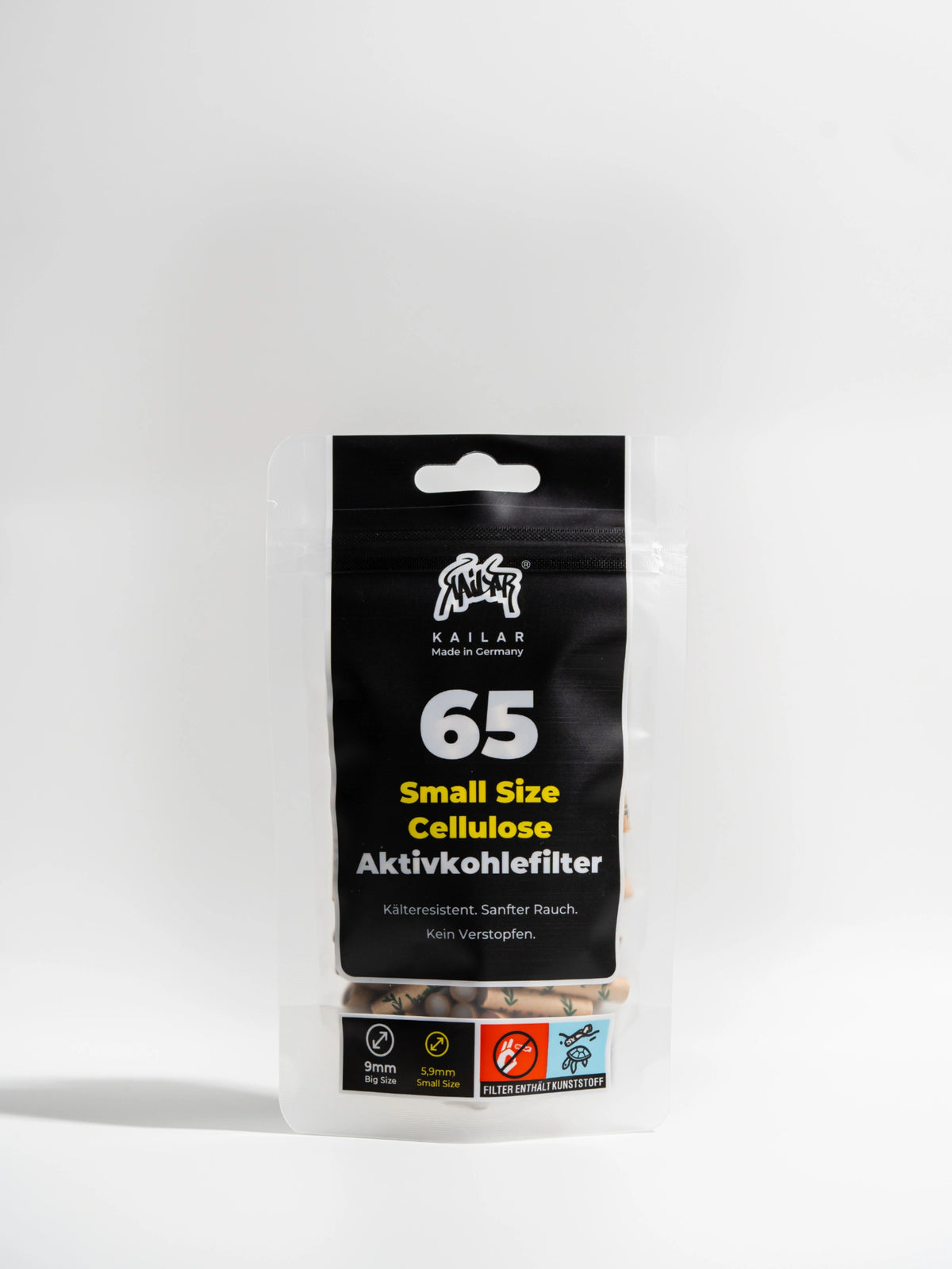 Kailar Small Size Cellulose Aktivkohlefilter 65 Stück Ungebleicht