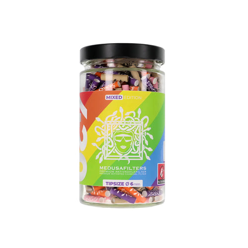 Medusafilters Mixed Edition mit 420 Aktivkohlefiltern im wiederverwendbaren Glas