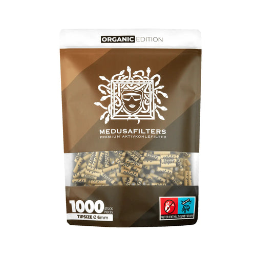 Medusafilters Organic Edition Slim Aktivkohlefilter mit 6 mm Durchmesser im Vorratsbeutel.