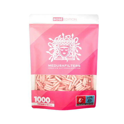 Medusafilters Rosé Edition 1000 Aktivkohlefilter Ø 6 mm im Beutel mit Kokos-Aktivkohle und Cellulose-Fasercaps