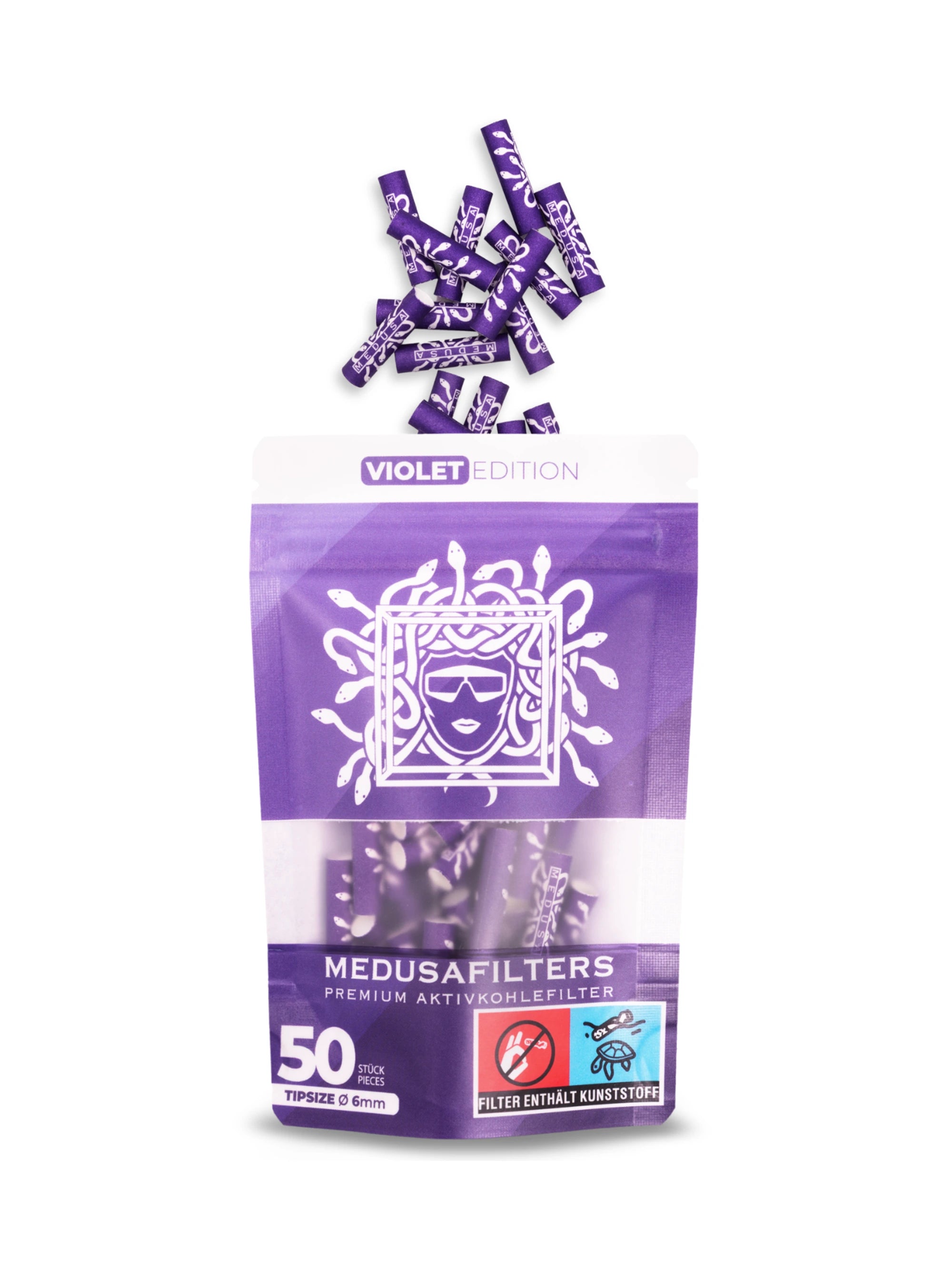 Medusafilters Violet Edition Aktivkohlefilter Ø 6 mm im 50er Beutel