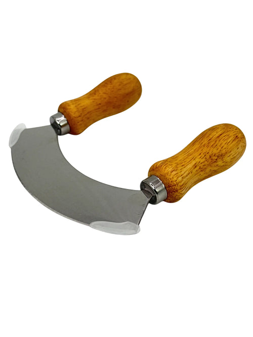 Wiegemesser mit halbmondförmiger Edelstahlklinge und ergonomischen Griffen