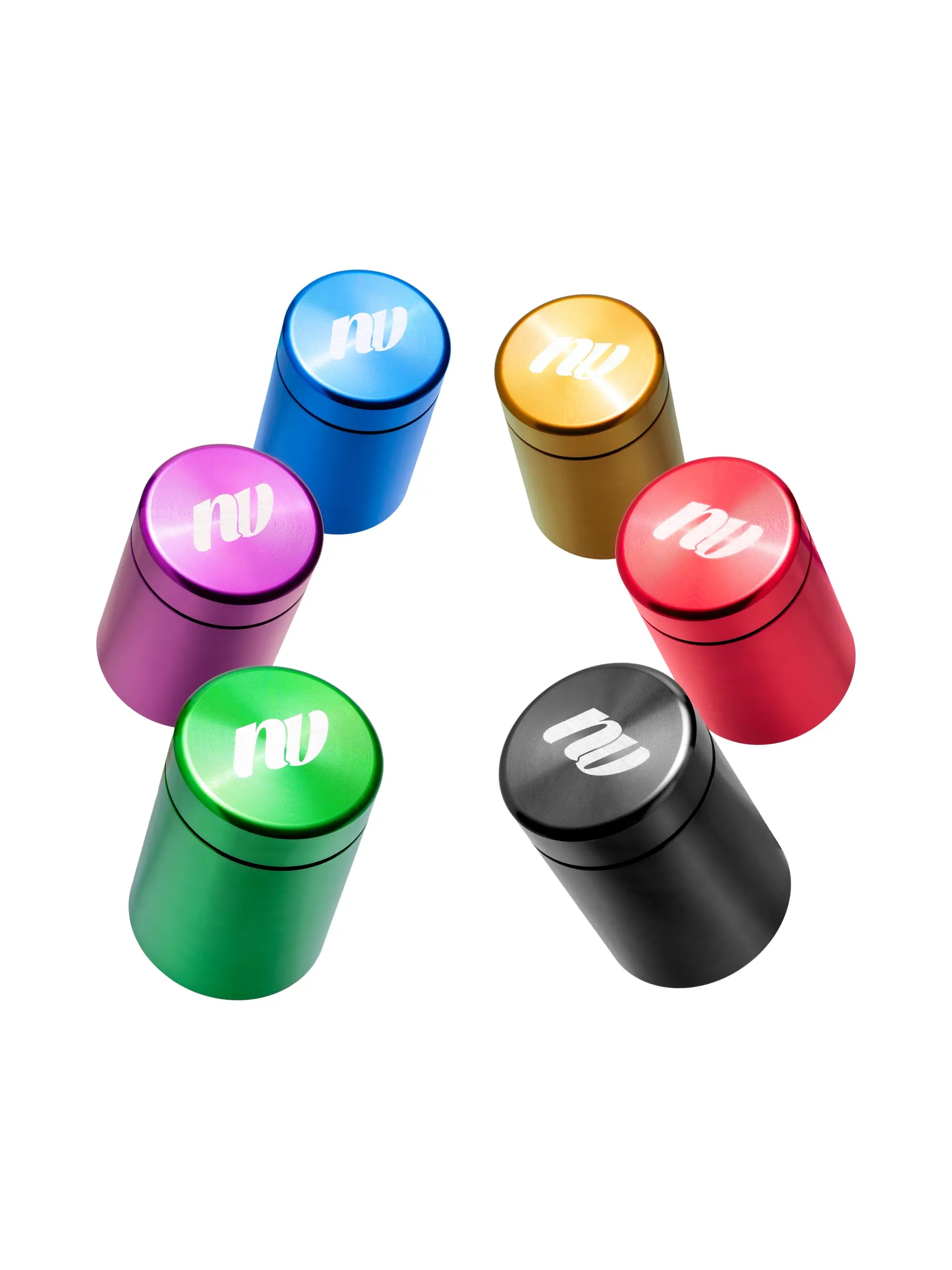 NV Canna Tube aus eloxiertem Aluminium, kompakt, geruchs- und wasserdicht durch Gummiring – ideal zur sicheren Aufbewahrung kleiner Essentials.