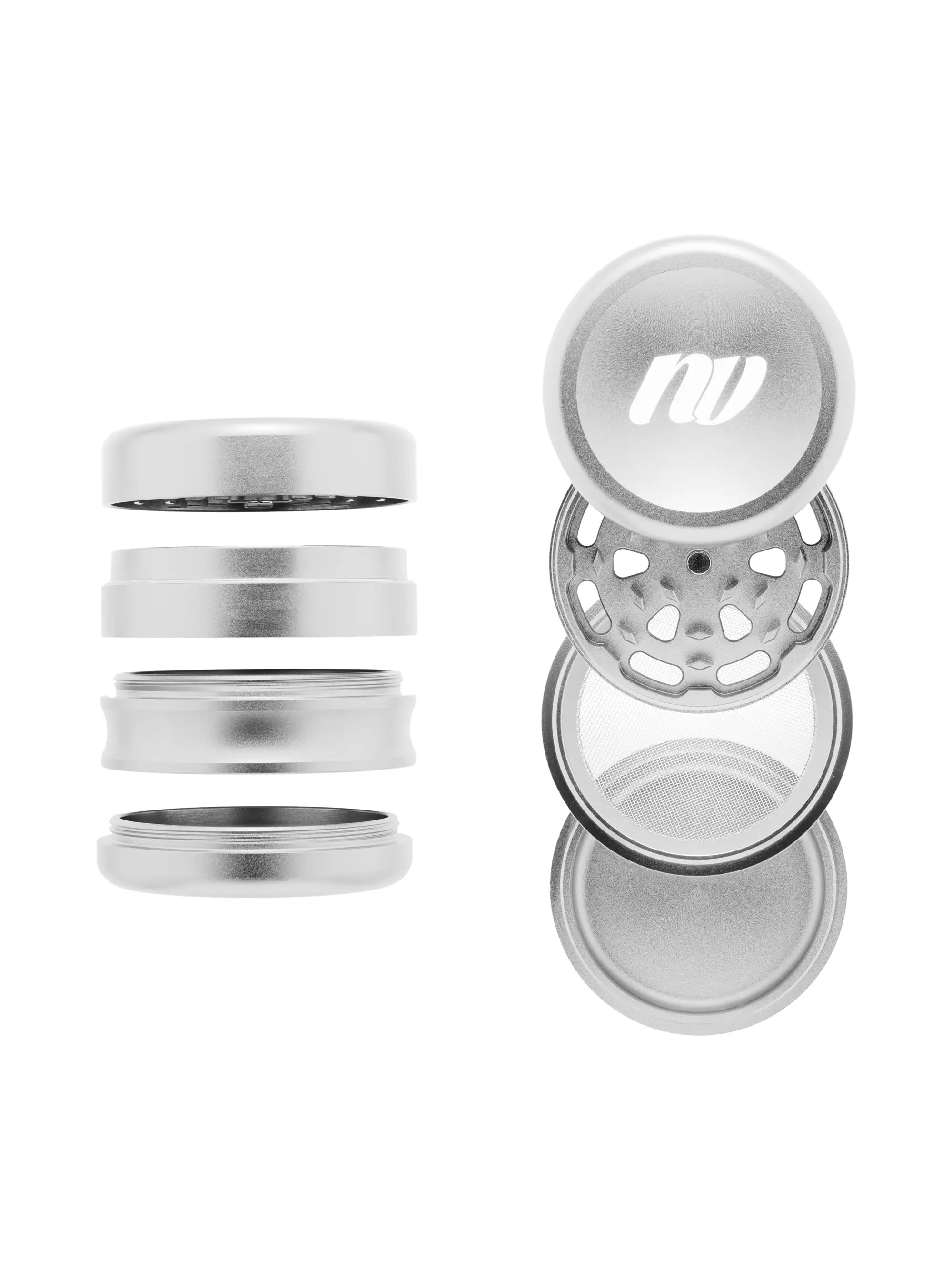 Detailaufnahme des NV Diamond Grinders Ø 40 mm mit Edelstahl-Pollensieb und herausnehmbarem Mittelteil für flexible Nutzung.