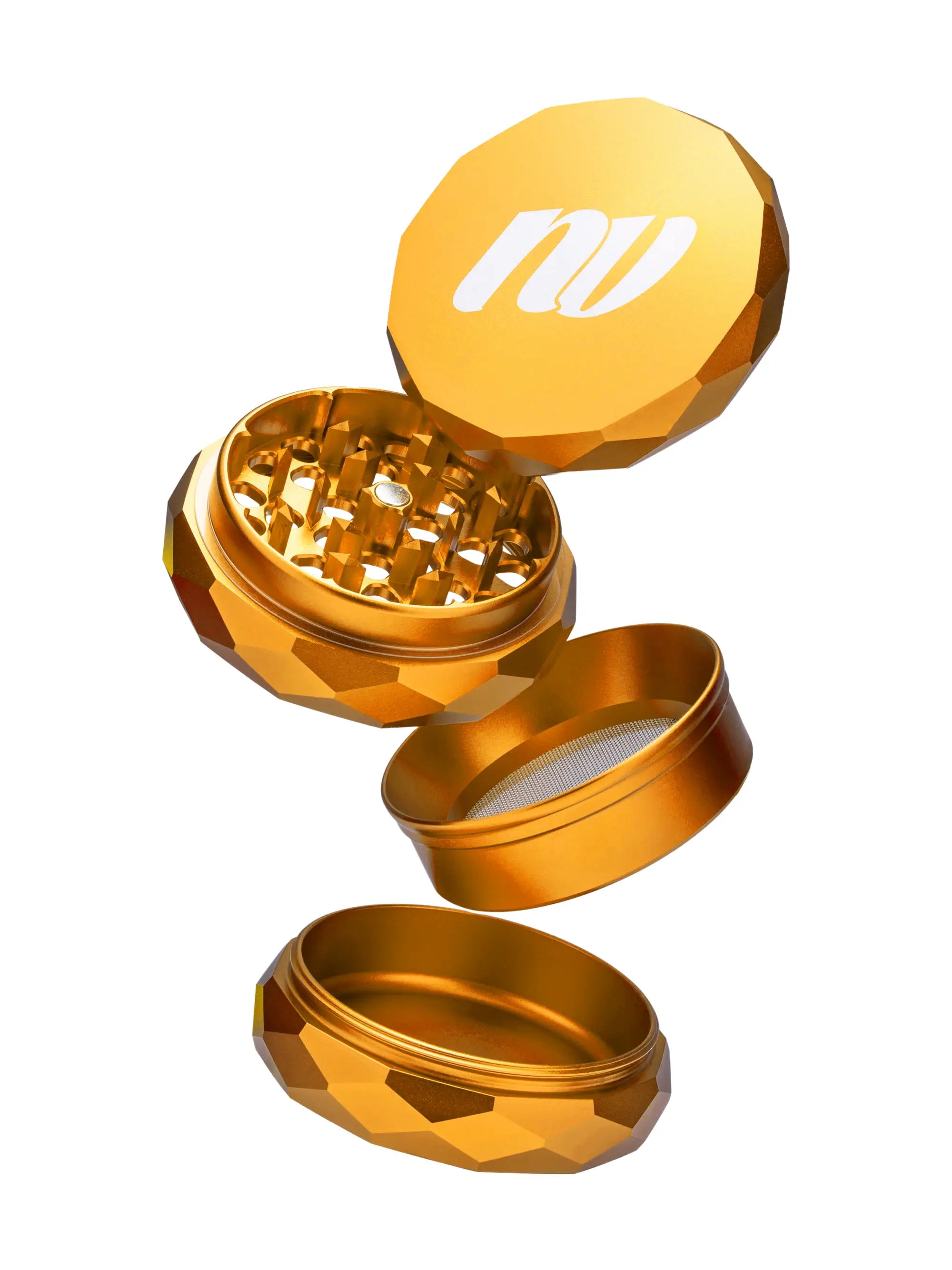 NV Pyramid Grinder 4-teilig aus eloxiertem Aluminium in verschiedenen Farben – robust, präzise und ideal zum gleichmäßigen Mahlen.