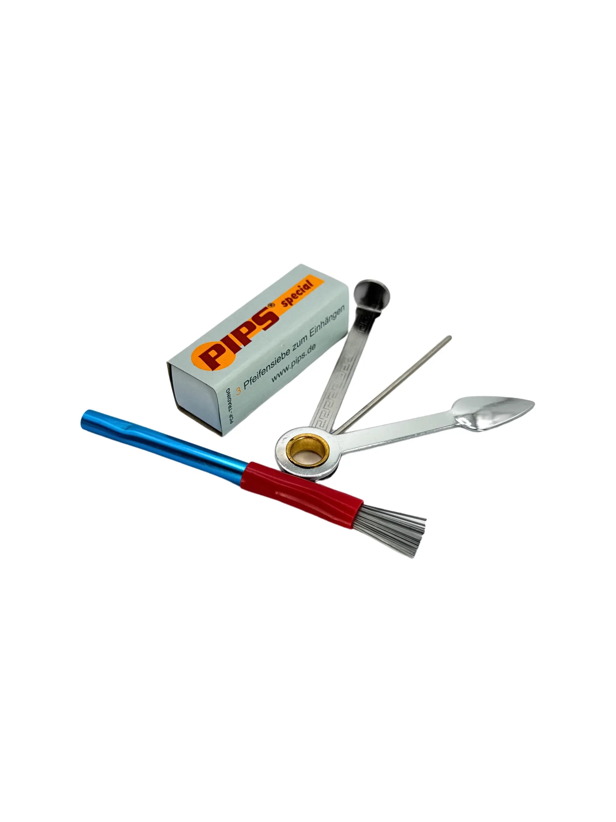 Reinigungsset für Pfeifen und Köpfe mit Aluminiumkratzer, Metall-Pfeifenreiniger, Stopfer und Siebe für gründliche Reinigung.