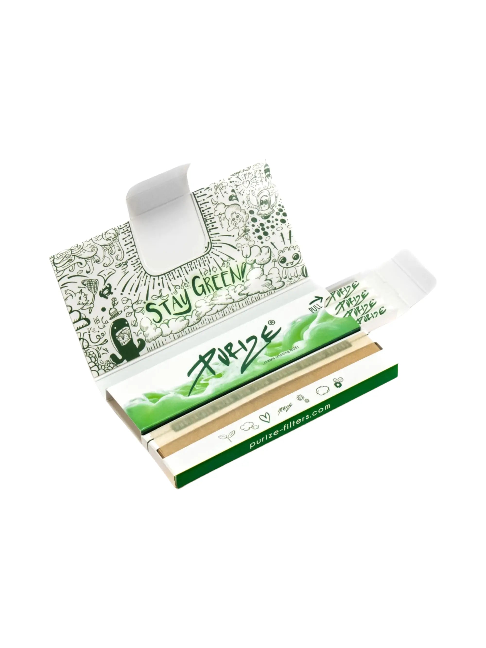 PURIZE Papes''Tips Einzelpackung geöffnet mit braunen Papers und weißen Aktivkohlefiltern