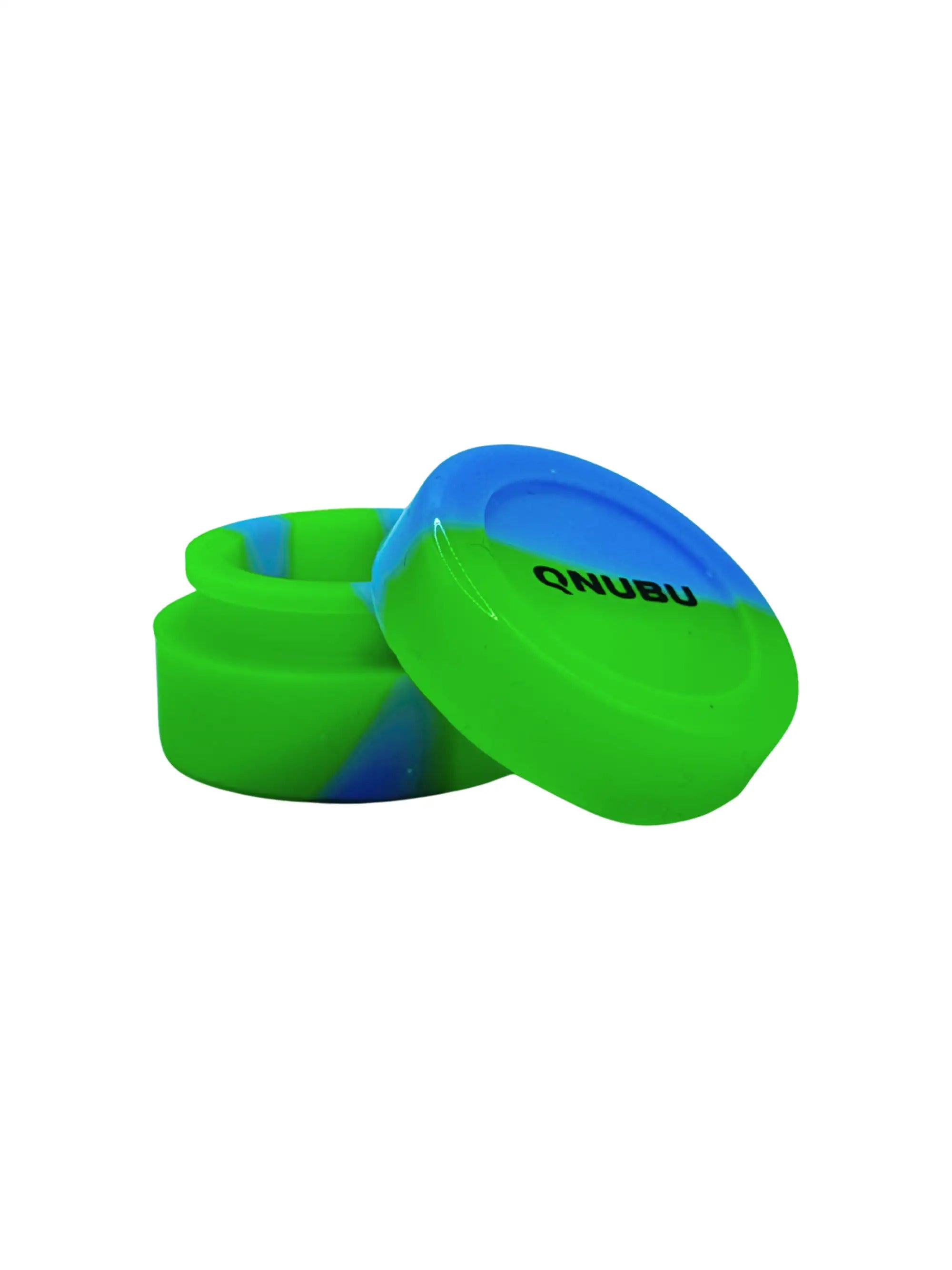 Qnubu Silikonbehälter Grün Blau – flexibler, lebensmittelechter Behälter zur Aufbewahrung von Wax, Öl und Konzentraten, leicht zu reinigen und wiederverwendbar.