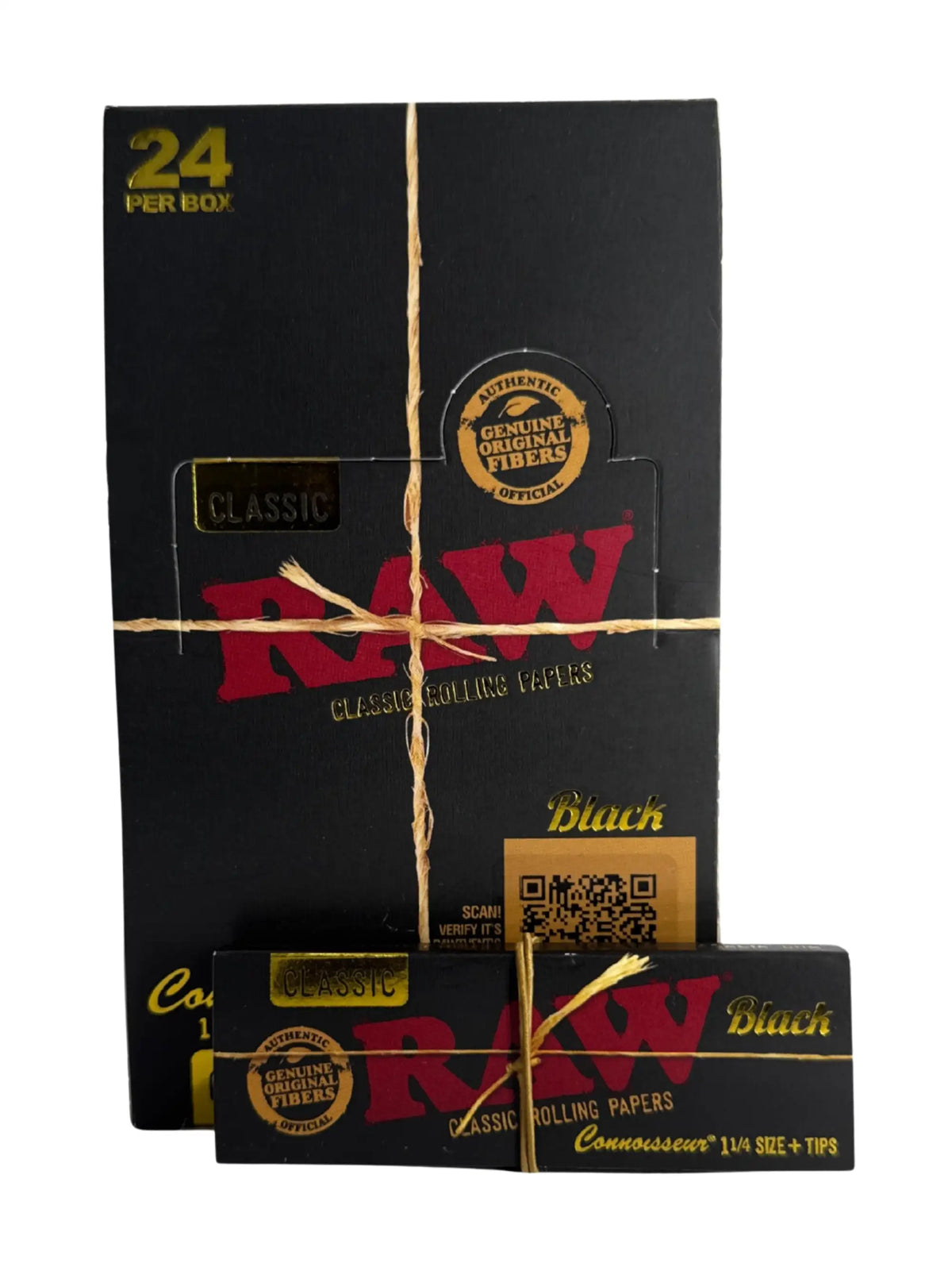 RAW Black Connoisseur 1 1/4 Size Papers aus ungebleichten Naturfasern als Einzelpackung oder im Display