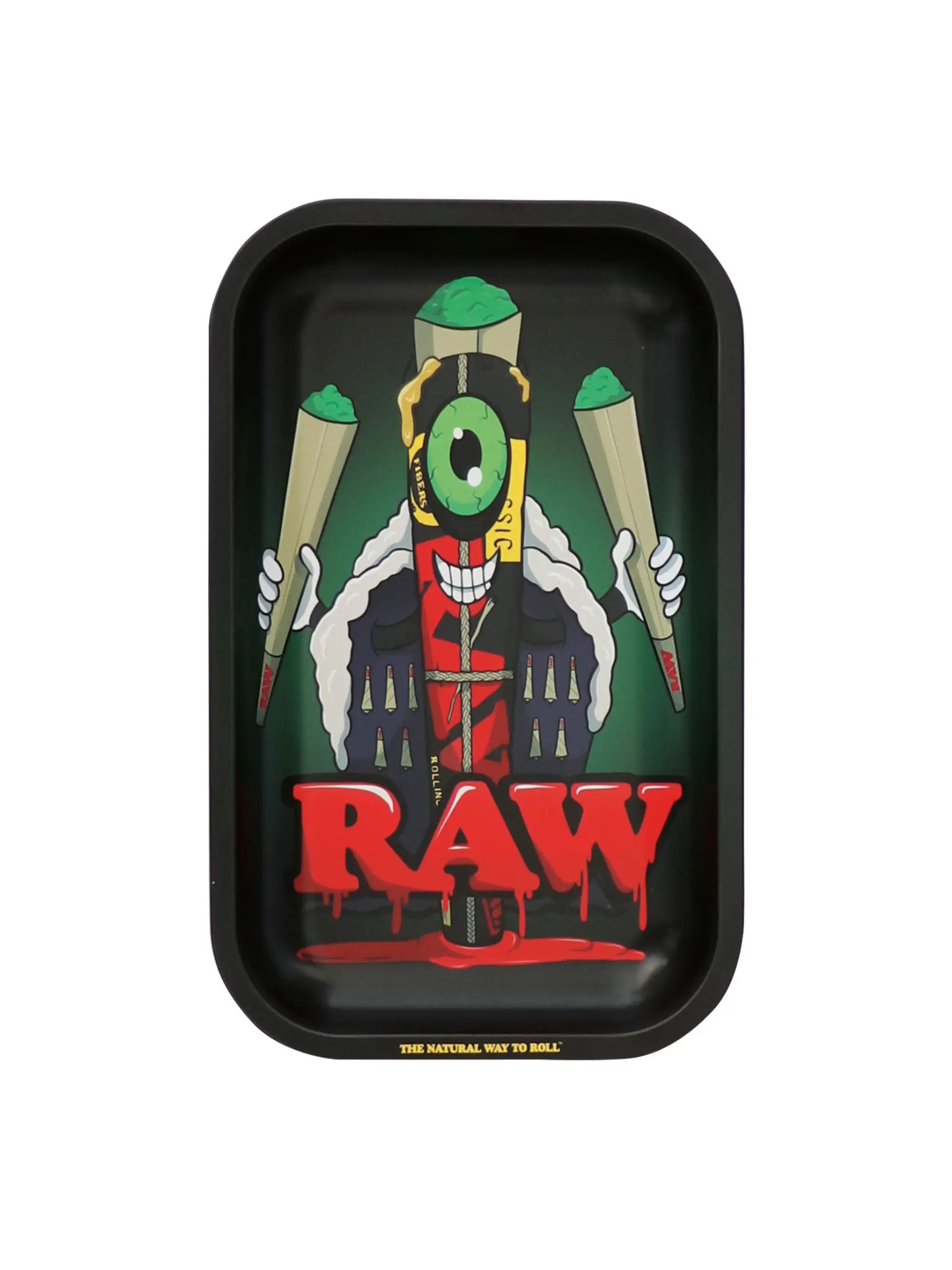 RAW Black Metal Rolling Tray Cone Monster Small aus Metall mit auffälligem RAW Design und kompakter Größe.