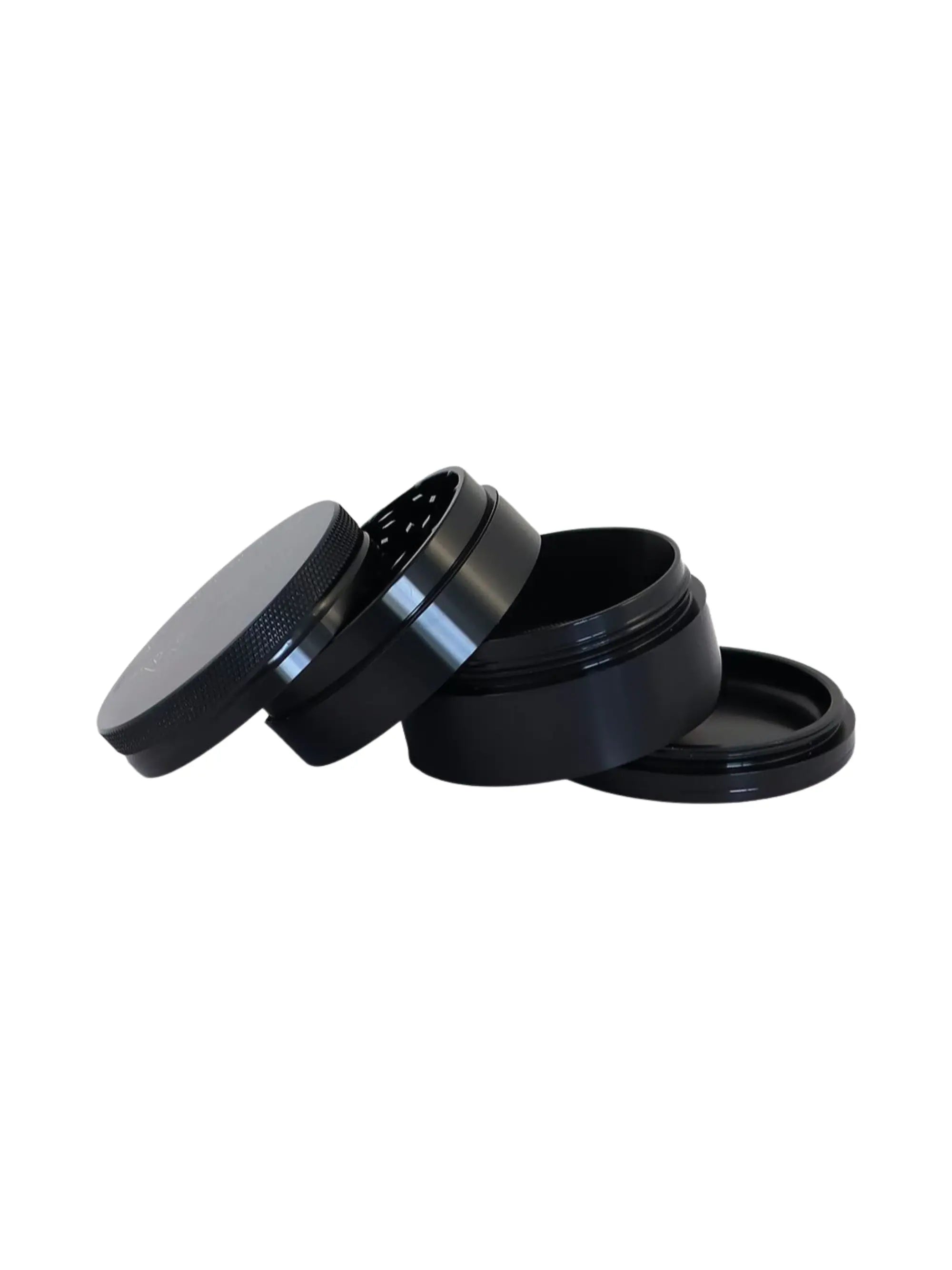 RAW Hammer Craft Grinder in Schwarz, 4-teilig aus Aluminium, 55 mm Durchmesser, scharfe Mahlzähne, magnetischer Deckel und Pollensieb